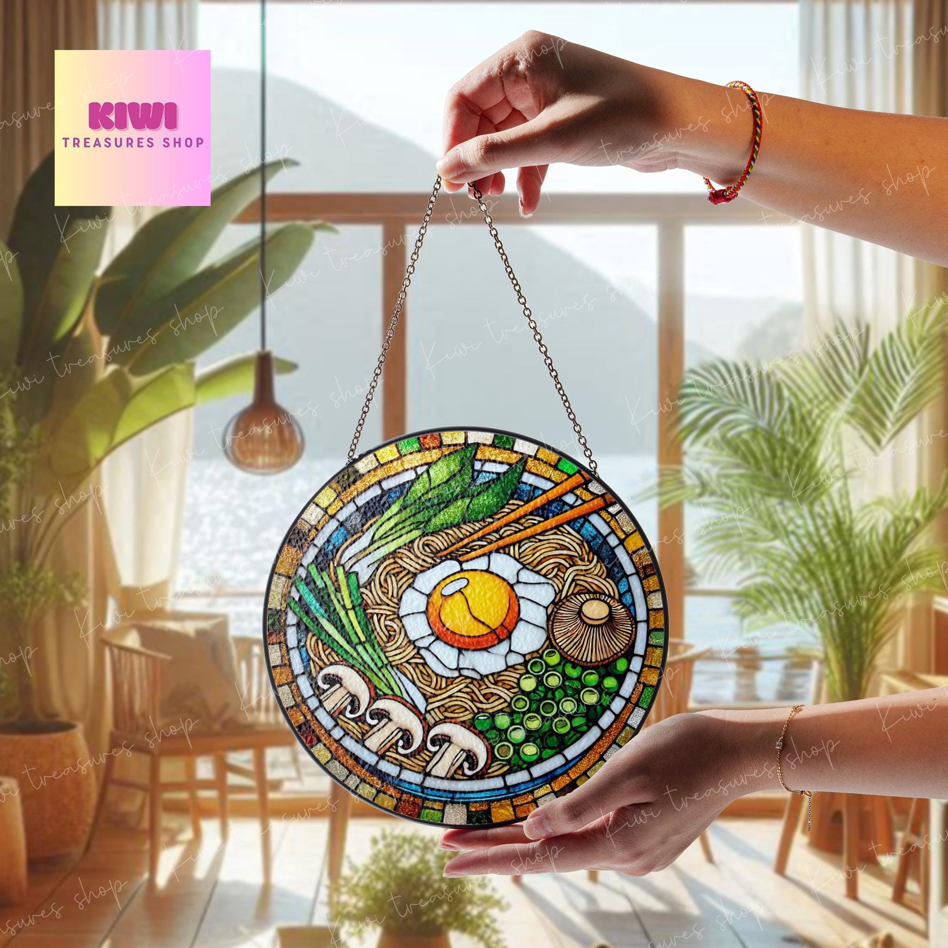 Japanese Ramen GLASS Suncatcher Hanging Ramen Foodie Window hanging Suncatcher ornament gift for food nerd home decoration, ramen lover