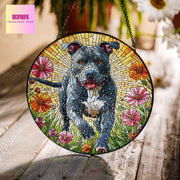 Pitbull wildflowers GLASS Suncatcher Hanging, Pitbull dog suncatcher window decor, dog mom gift suncatcher hanging, pitbull lover