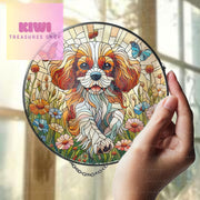 Cavalier King and Wildflower GLASS Suncatcher Hanging, Cavalier King Charles Spaniel Suncatcher Ornament, Dog Lovers Gift, Dog Memorial Gift