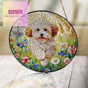 Cavapoo Dog GLASS and Wildflowers Suncatcher Hanging, Cavapoo Suncatcher Ornament, MOTHER'S DAY gift 2025, Dog Memorial Gift, Cavapoo Lover