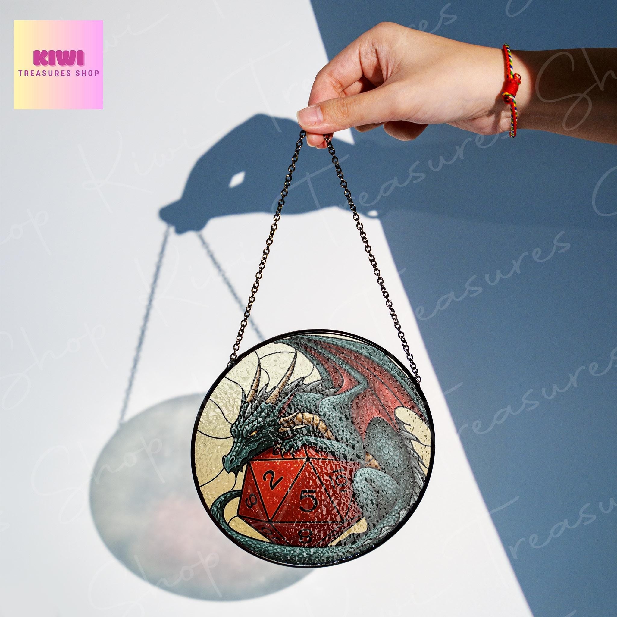Dungeons and Dragons Glass Window Hanging, Dragons dnd dice 20, roll for initiative , home decor, table cop game lover gift glass suncatcher