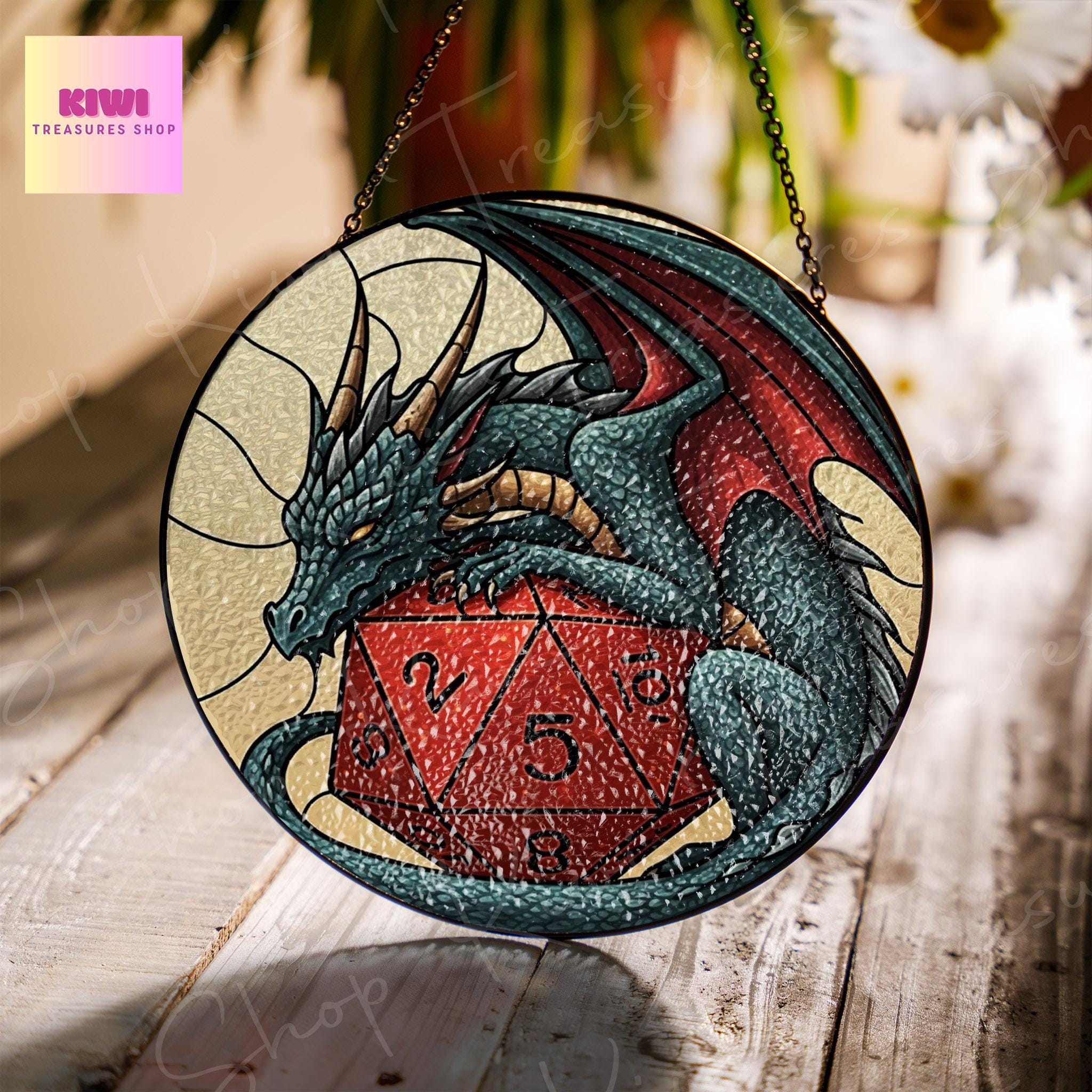 Dungeons and Dragons Glass Window Hanging, Dragons dnd dice 20, roll for initiative , home decor, table cop game lover gift glass suncatcher