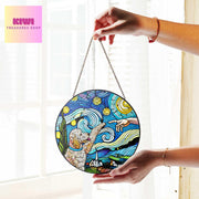 Golden doodle touching human hand GLASS suncatcher Hanging, goldendoodle glass, starry night Suncatcher,dog lover gift