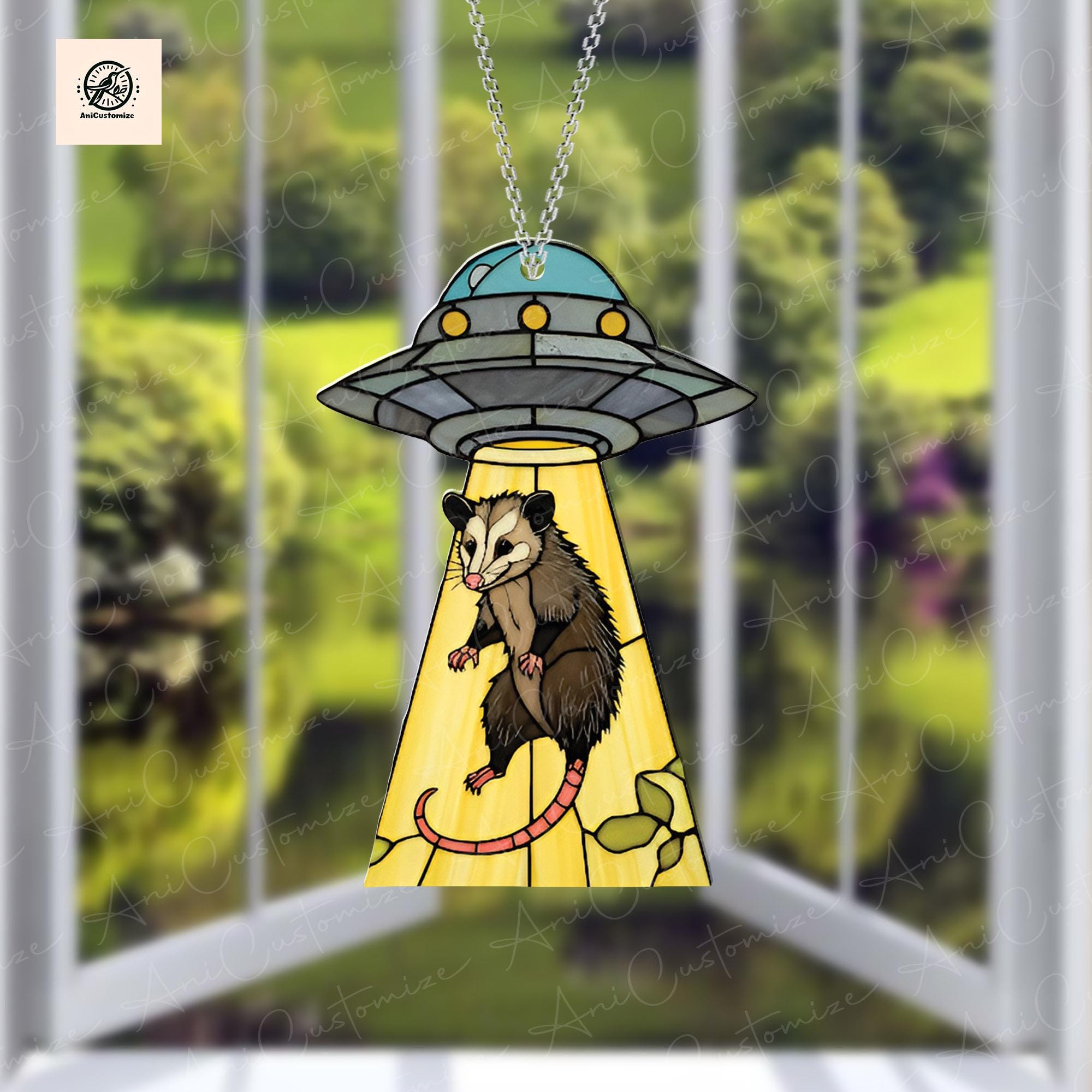 UFO Abduction Opossum ACRYLIC Window Hanging, Possum Funny Decor, Funny Ufo Possum, Possum Lover Gift, Aliens Lovers Gifts, Alien Decor
