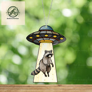 UFO Abduction Raccoon ACRYLIC Window Hanging, Raccoon Funny Decor, Funny Ufo Raccoon, Raccoon Lover Gift, Aliens Lovers Gifts, Alien Decor