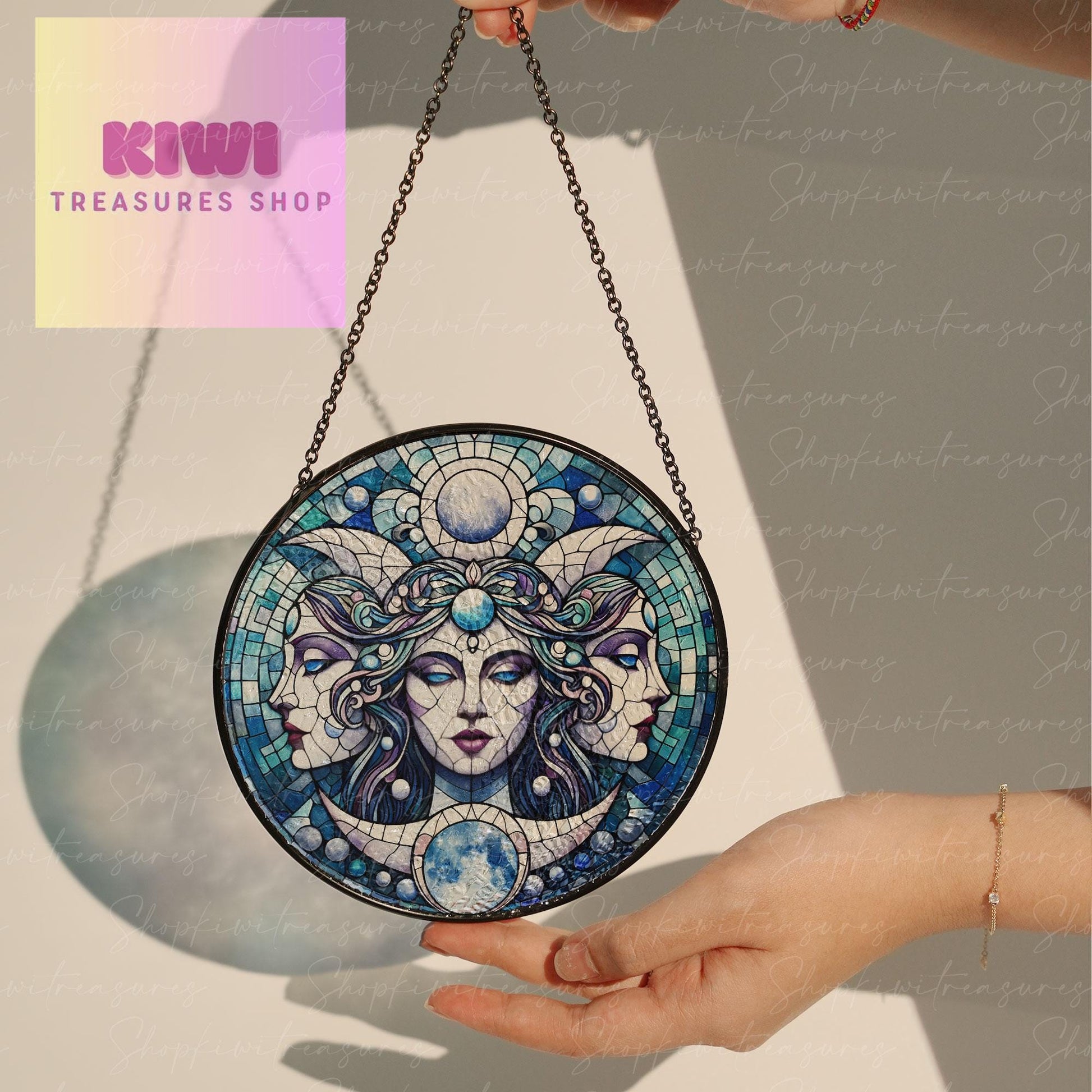Hekate Glass Suncatcher Triple Goddess Hecate Window Hanging Hekate Home Decoration Gift New Home Gifts Triple Moon, Women gift