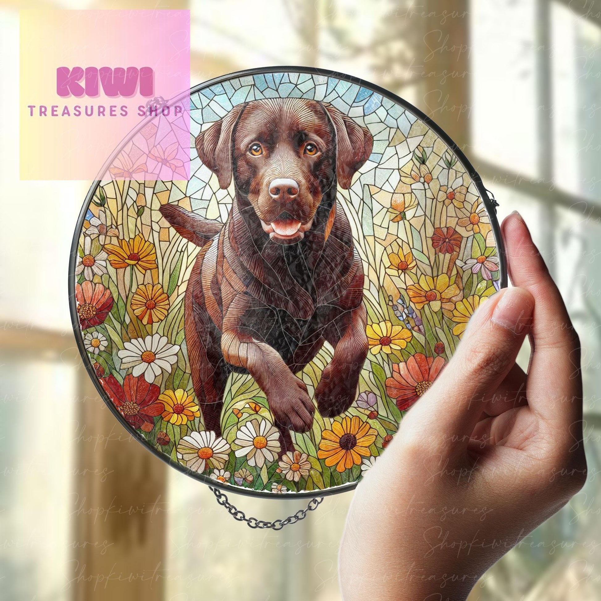 Chocolate Labrador GLASS Suncatcher Hanging, Winter wildflower, Dog suncatcher, labrador retriever mom gift,housewarming gift