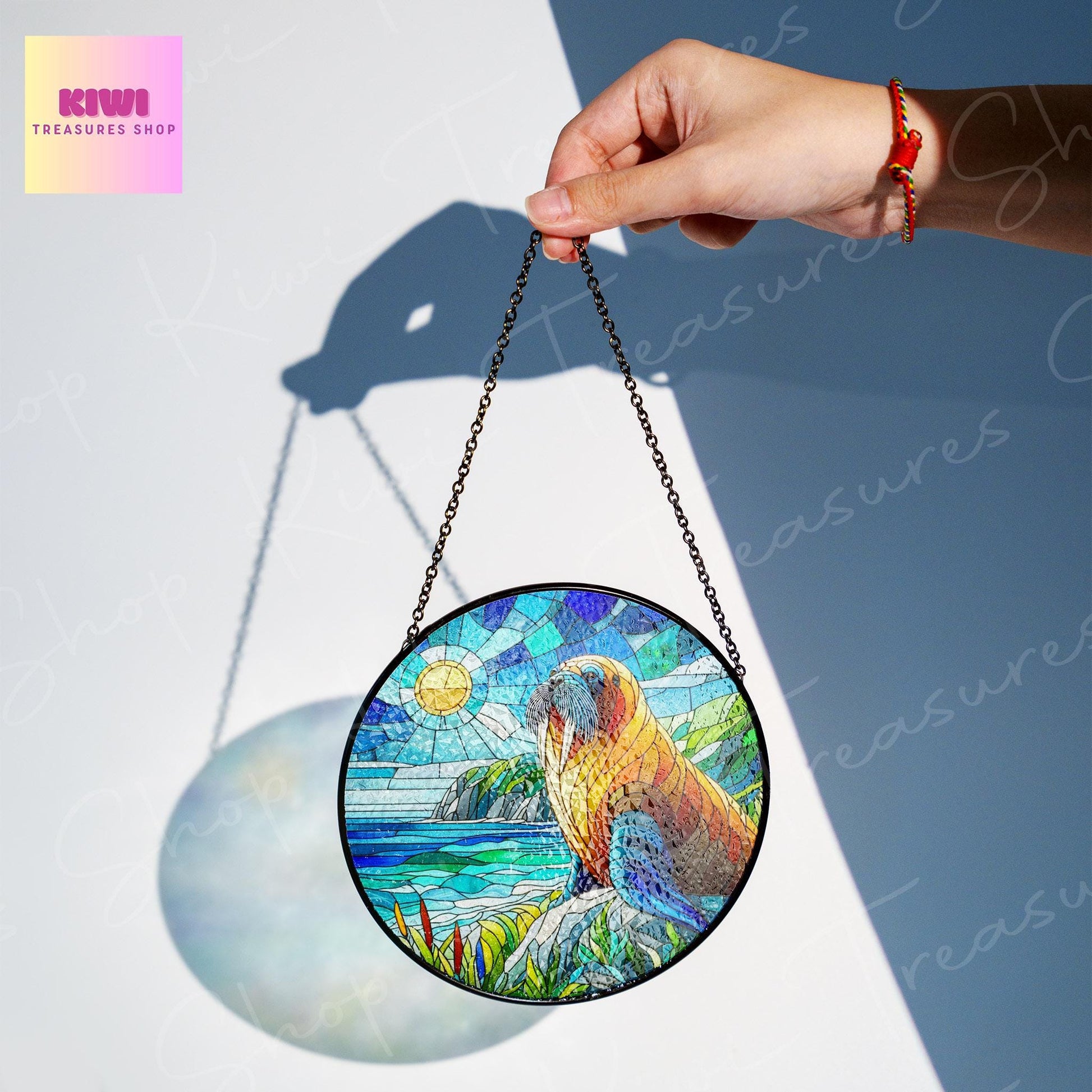 Walrus on cliff Landscape GLASS Suncatcher Hanging, Walrus Wall Art, Window Hanging, Indoor Decor, walrus lover, Perfect for Nature Lovers