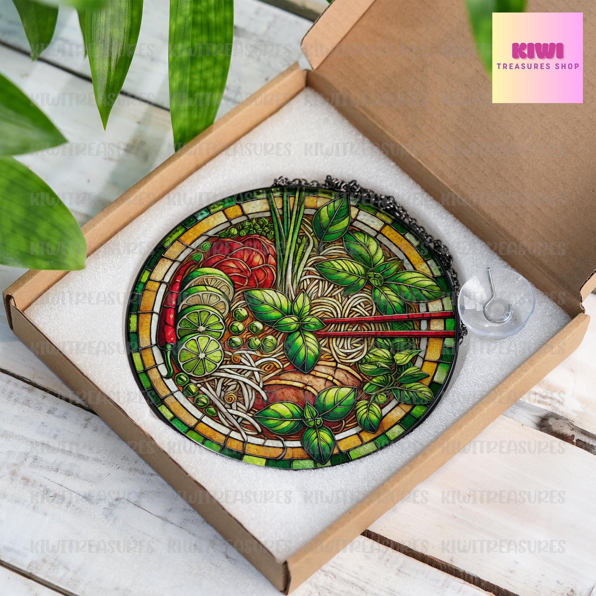 Vietnamese Pho GLASS Suncatcher Hanging Pho Foodie Window hanging Suncatcher ornament gift for food nerd home decoration, Pho lover