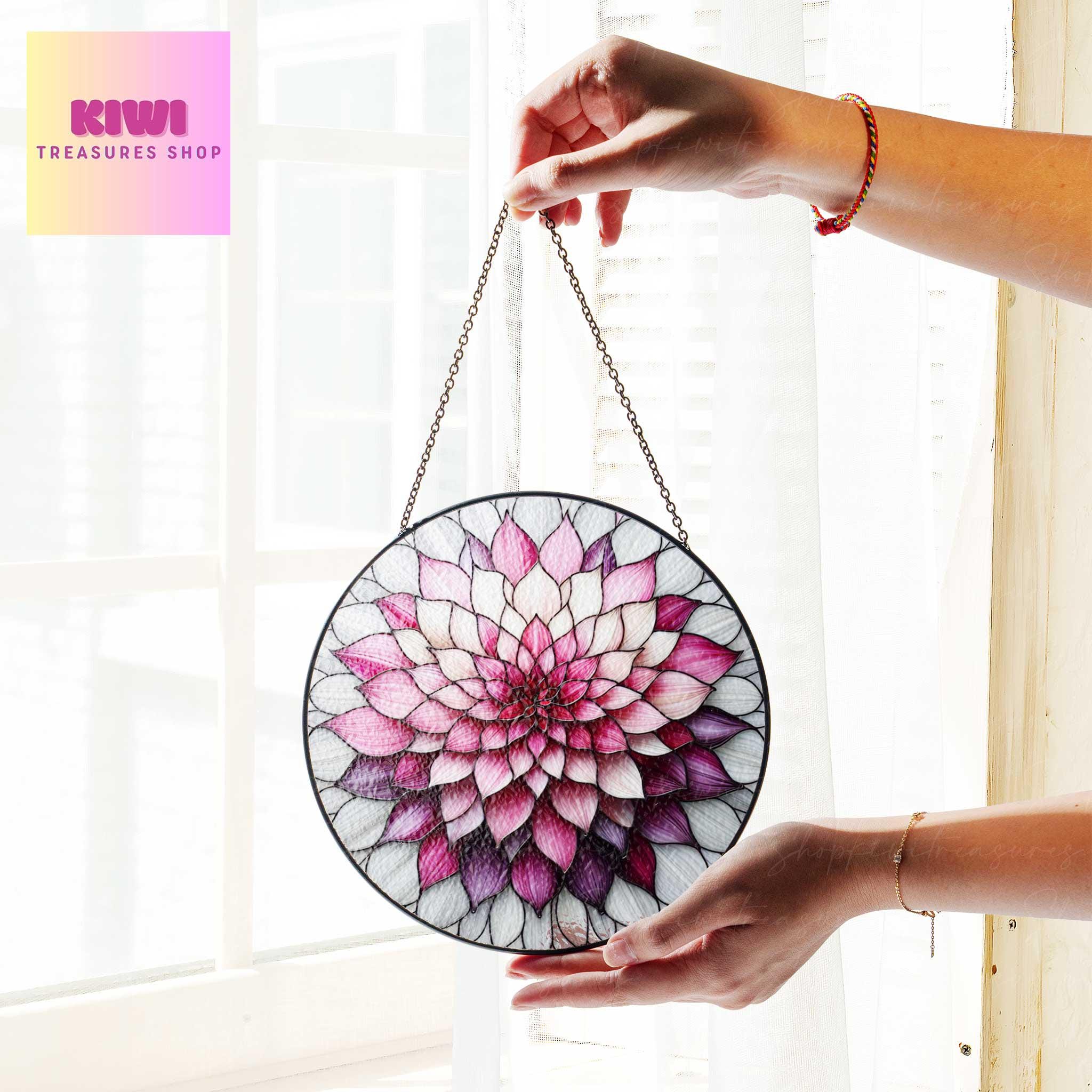 Dahlia Flower GLASS Suncatcher, Dahlia Flower Sun Catcher Ornament, Handcrafted Window Decor, Flower Lover Gift | Nature-Inspired Home Decor