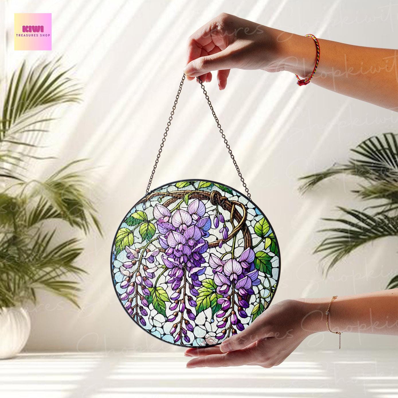 WIsteria GLASS Suncatcher Hanging, Grandma Mom Birthday gift , WIsteria field lover, WIsteria Flower suncatcher Mother's day gift set 2025