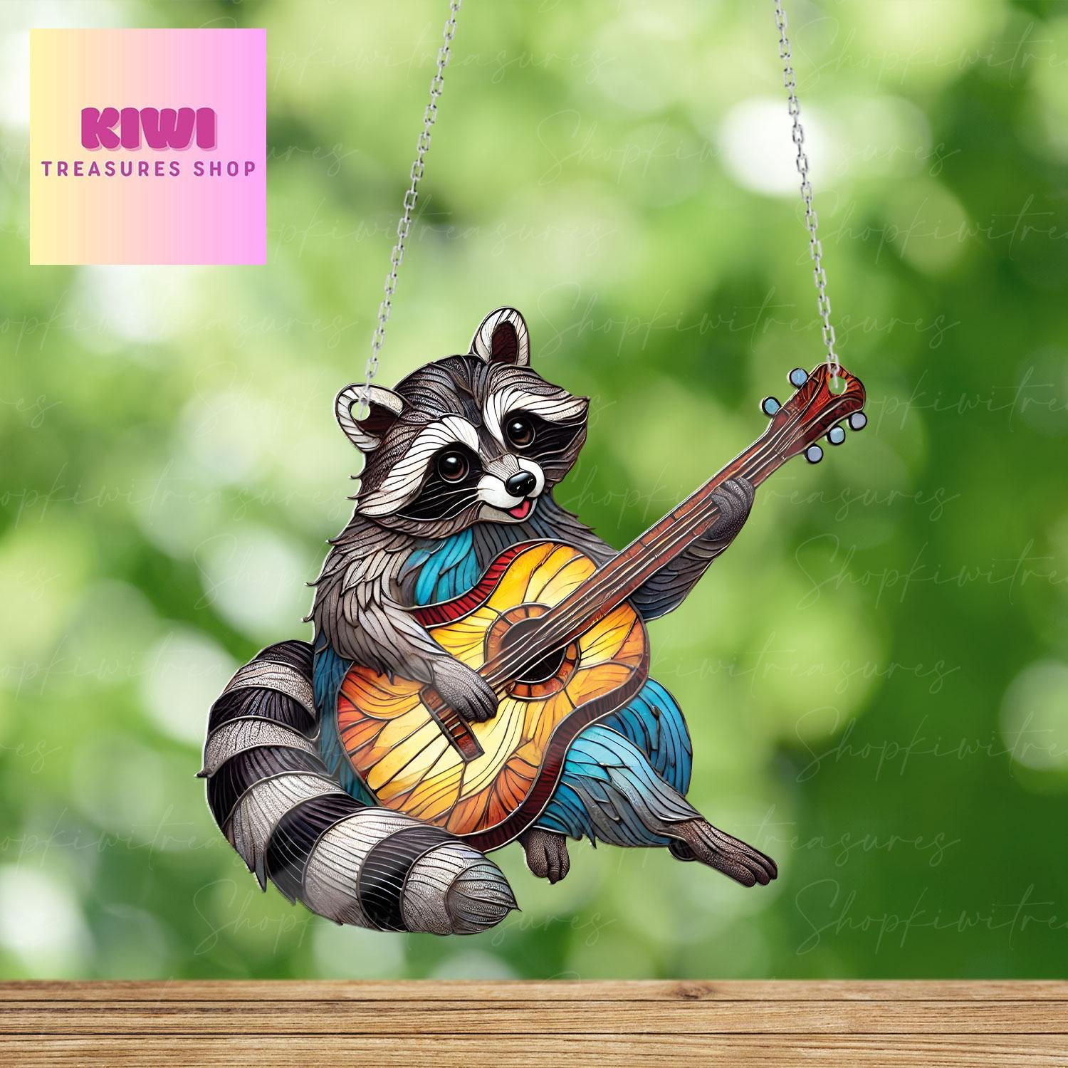 Funny Raccoon plays guitar Acrylic Window Hanging, Trash animal Window Art, Raccoon Decor, guitar musical instrument, Raccoon decor