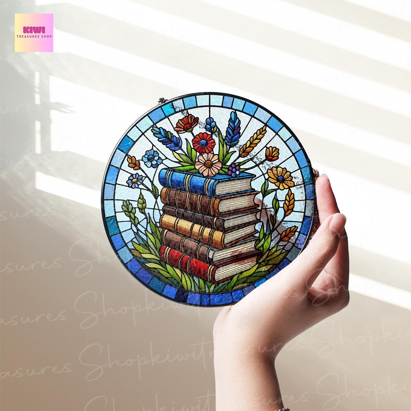 Wildflowers On The Books GLASS Sun Catcher | Charming Wildflowers Suncatcher Ornament | Bookish Gift | Book Lover Gift | Housewarming Gift