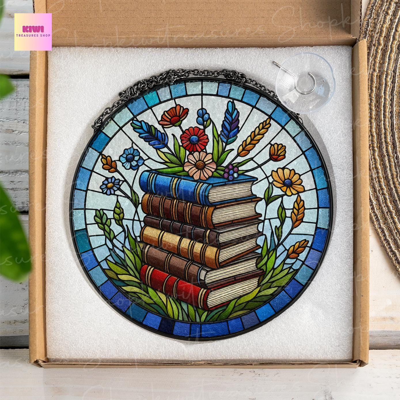 Wildflowers On The Books GLASS Sun Catcher | Charming Wildflowers Suncatcher Ornament | Bookish Gift | Book Lover Gift | Housewarming Gift