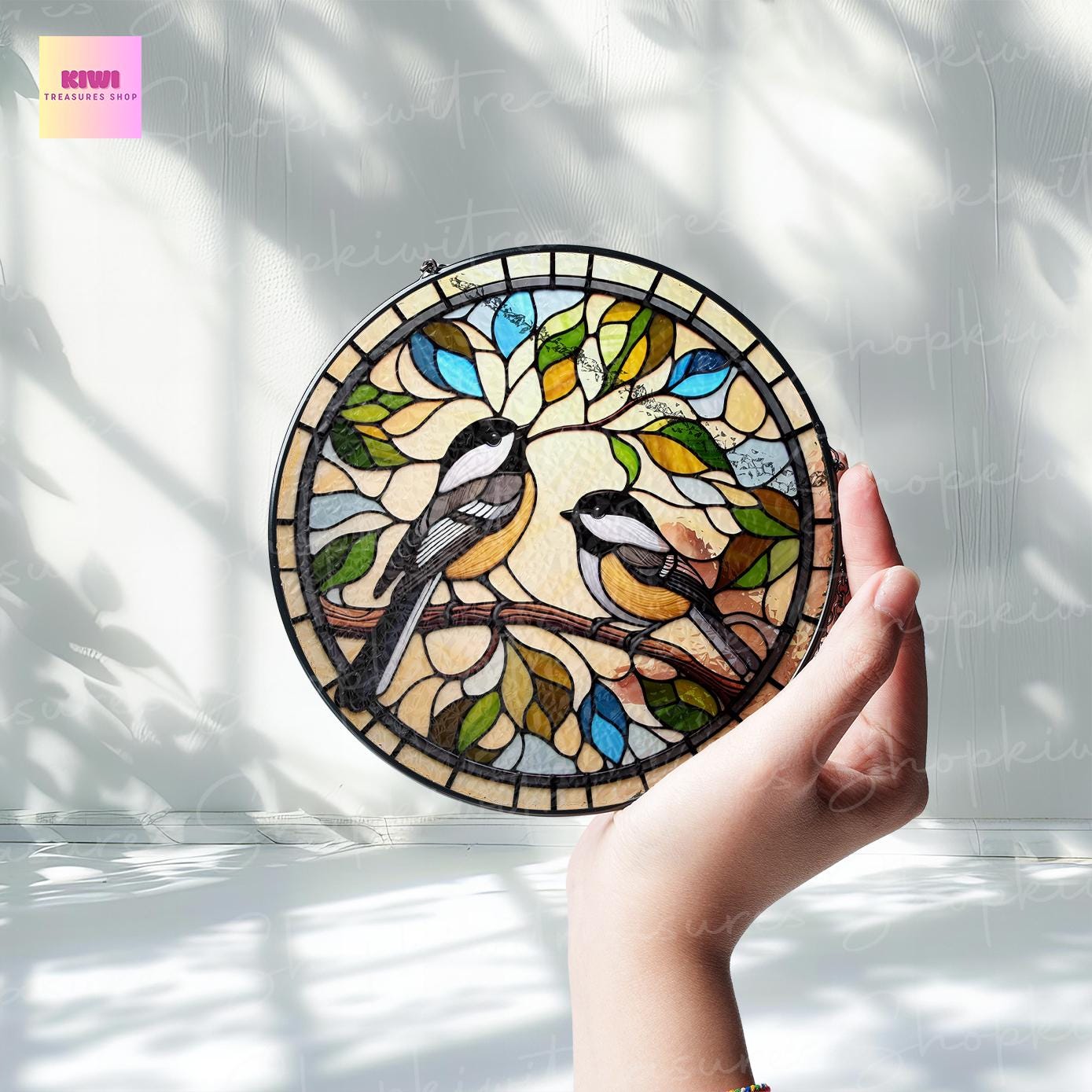 Chickadees Couple Glass Suncatcher | Charming Chickadees Bird Ornament | Ideal Bird Lovers Gift | Bird Memorial Gift | Chickadees Home Decor