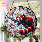 Red Panda and Cherry Blossom Glass Suncatcher | Red Panda Sun Catcher Ornament | Ideal Red Panda Lover Gift | Unique Animal Lover Decor