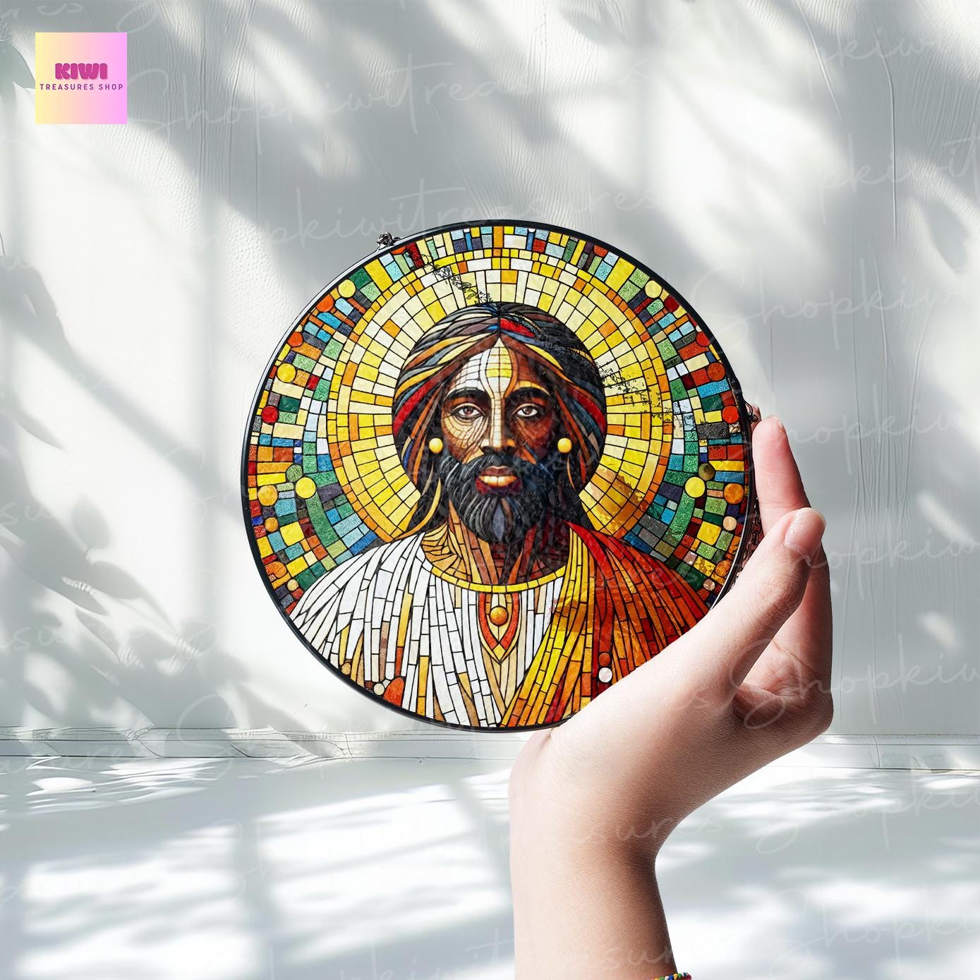 African Jesus Potrai GLASS Window Hanging, African American Window hanging, Religious suncatcher, Black history, African Jesus Suncatcher