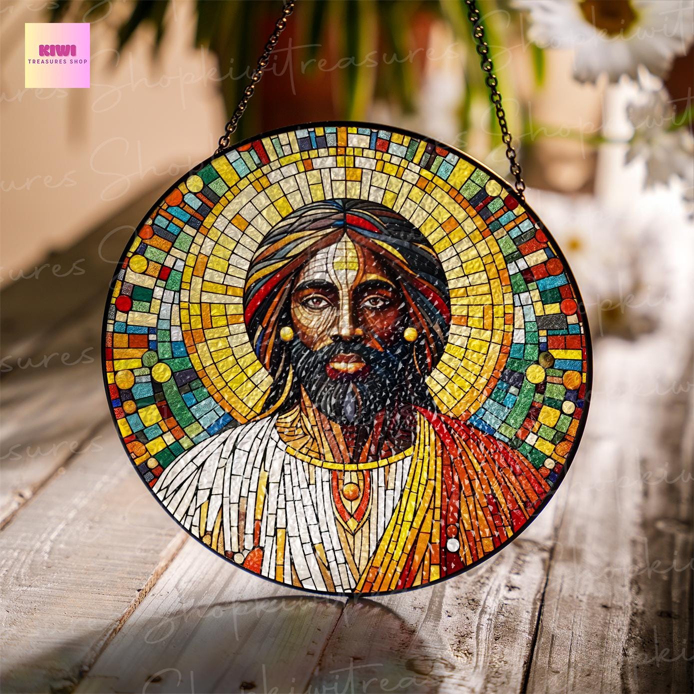 African Jesus Potrai GLASS Window Hanging, African American Window hanging, Religious suncatcher, Black history, African Jesus Suncatcher