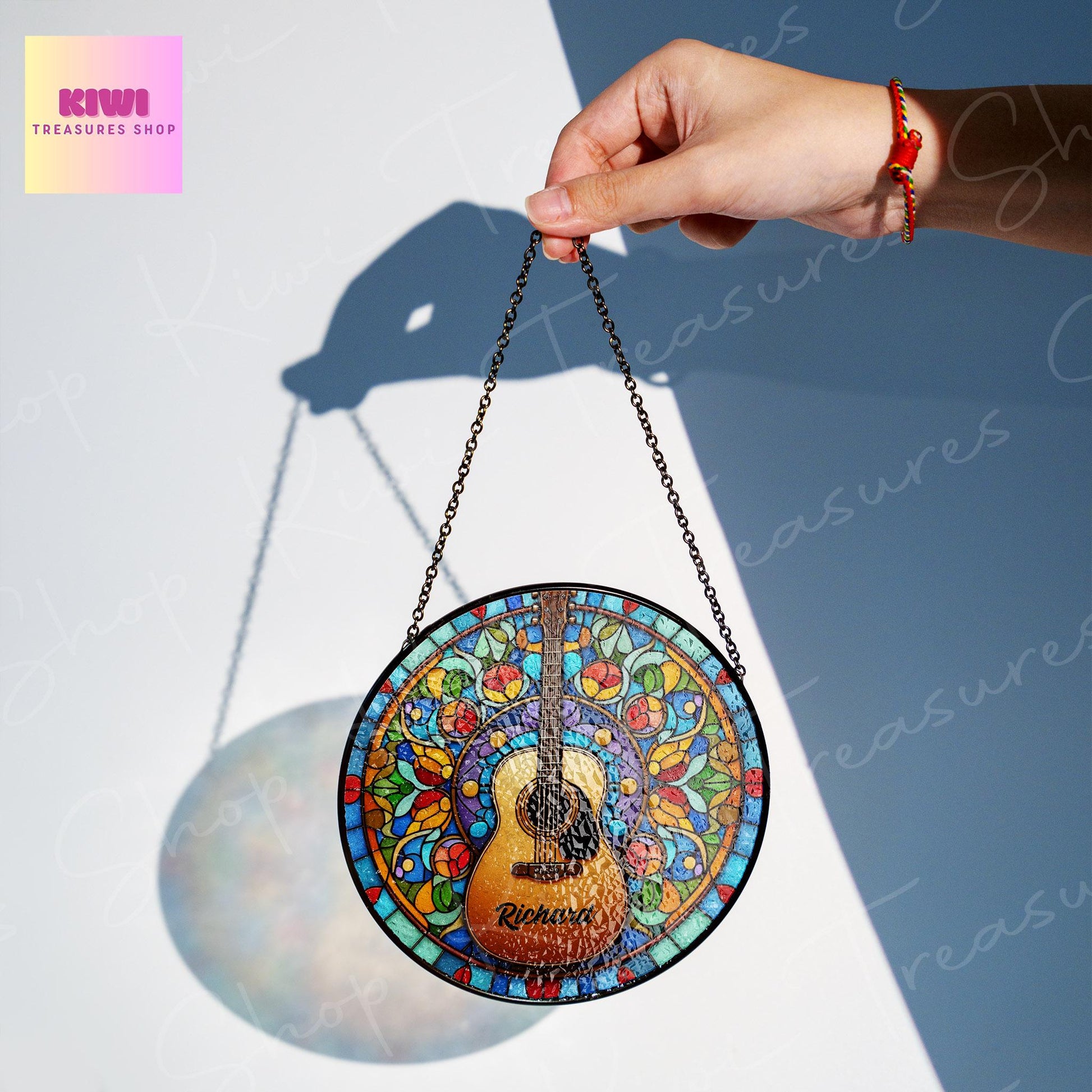 Cutom Guitar GLASS Suncatcher Hanging acoustic guitar Window hanging Suncatcher ornament gift for musical Teacher home decoration