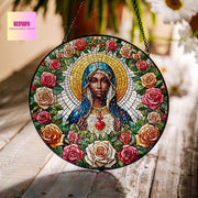 African Virgin Mary Religious GLASS Suncatcher Hanging, Jesus Christ, Maria christian, Catholic Suncatcher, Religious african american