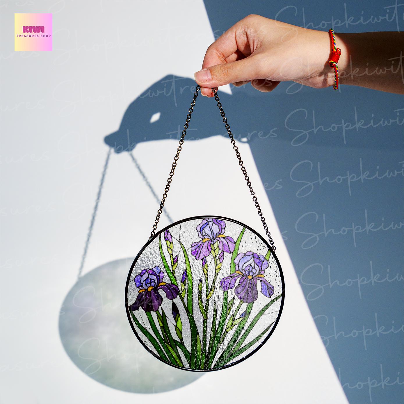 Birth Flower GLASS Suncatcher, Iris Flower Suncatcher, Iris Flower Lover Decor, Flower Lover, Mother's Day Decor, Gift For Mom, Flower Mom