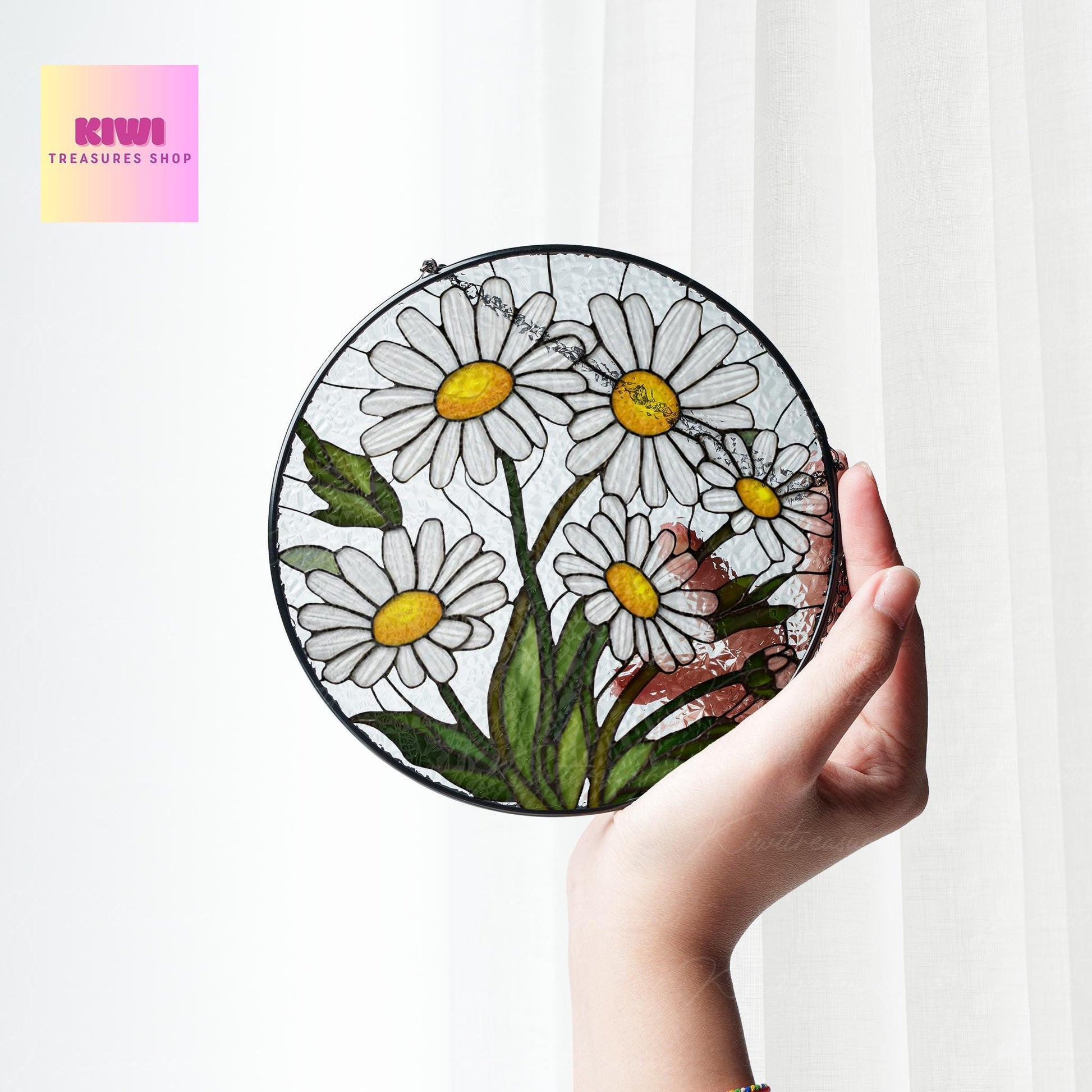 Birth Flower GLASS Suncatcher, Daisy Flower Suncatcher, Daisy Flower Lover Decor, Flower Lover Gift, Mother's Day, Gift For Mom, Bday Gift