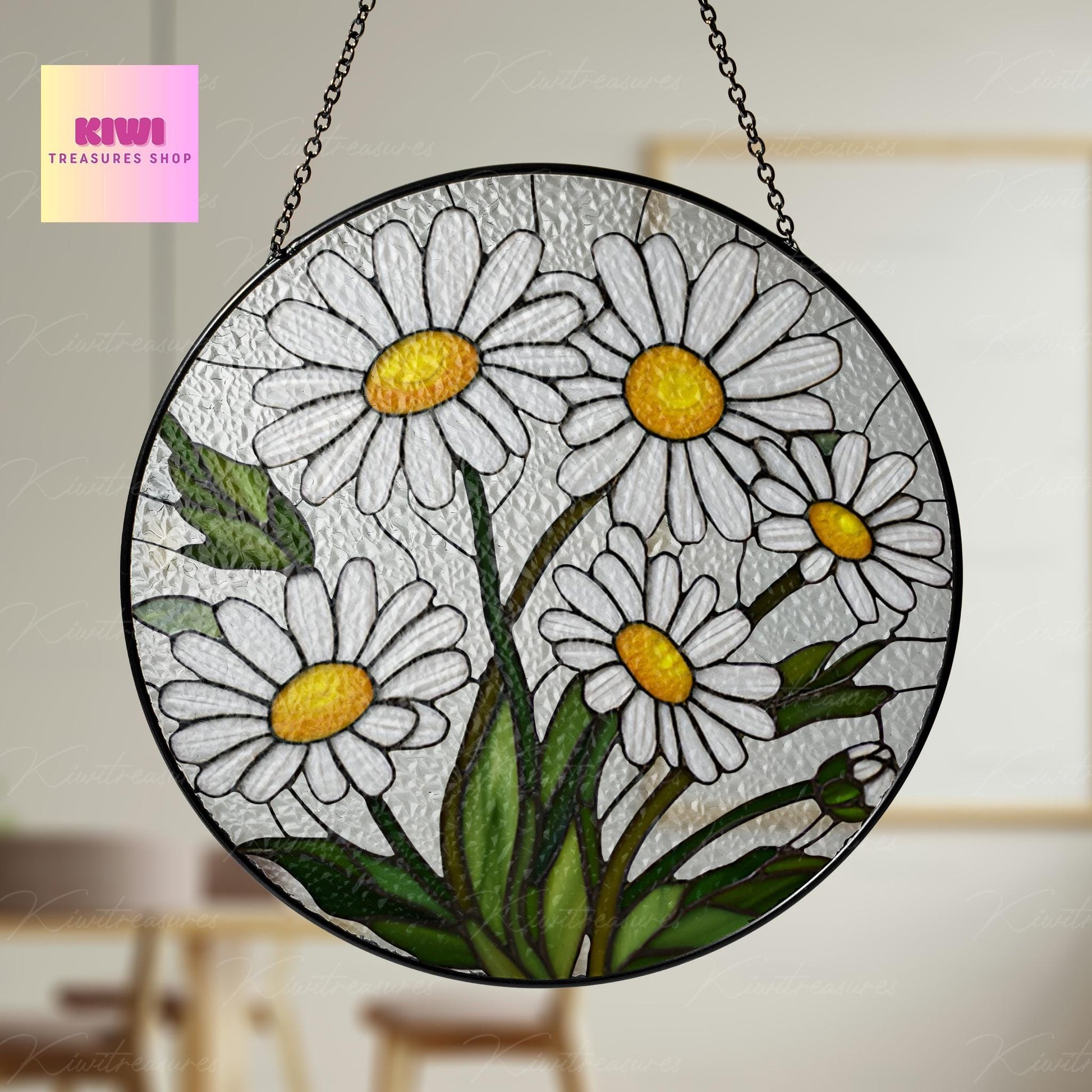 Birth Flower GLASS Suncatcher, Daisy Flower Suncatcher, Daisy Flower Lover Decor, Flower Lover Gift, Mother's Day, Gift For Mom, Bday Gift