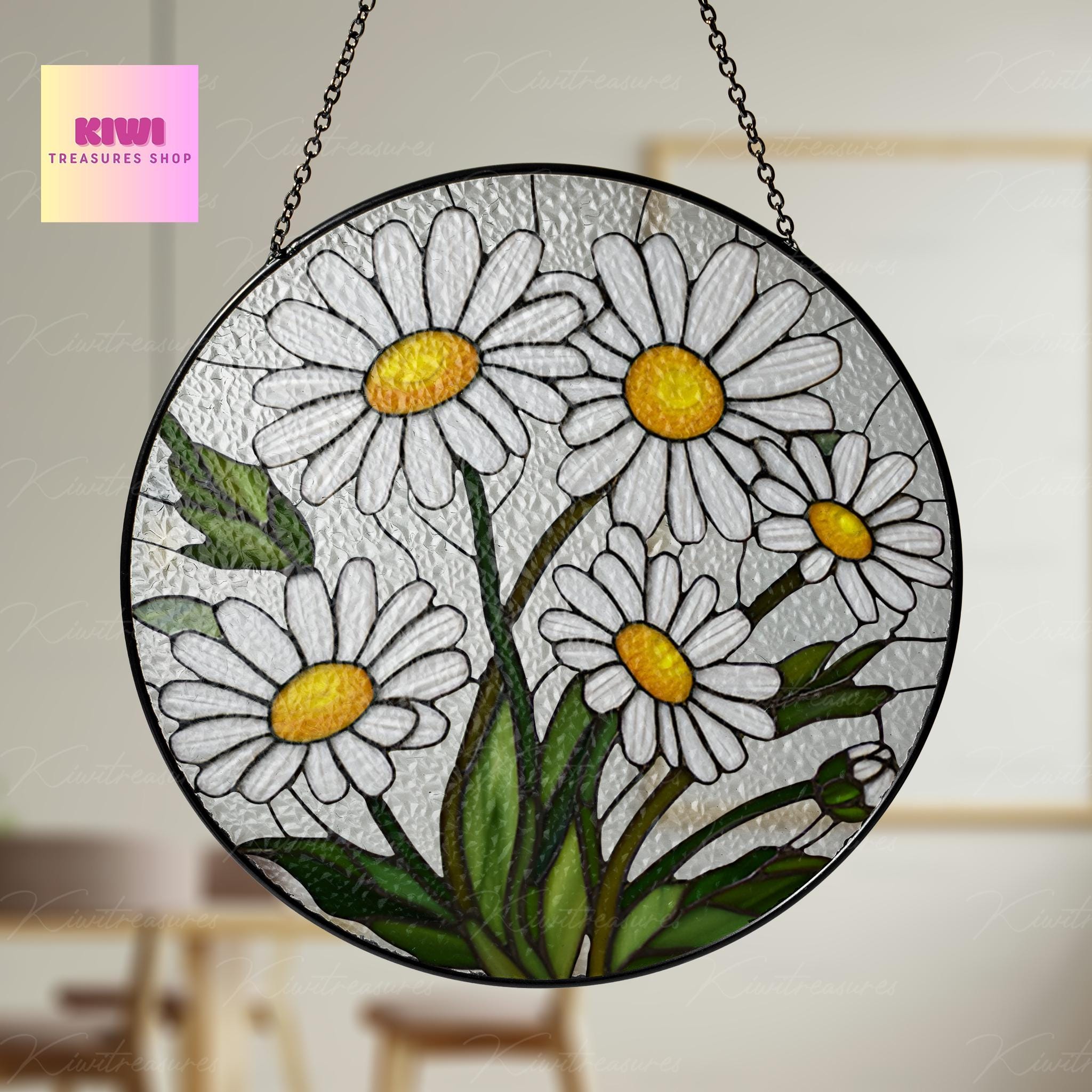 Birth Flower GLASS Suncatcher, Daisy Flower Suncatcher, Daisy Flower Lover Decor, Flower Lover Gift, Mother's Day, Gift For Mom, Bday Gift