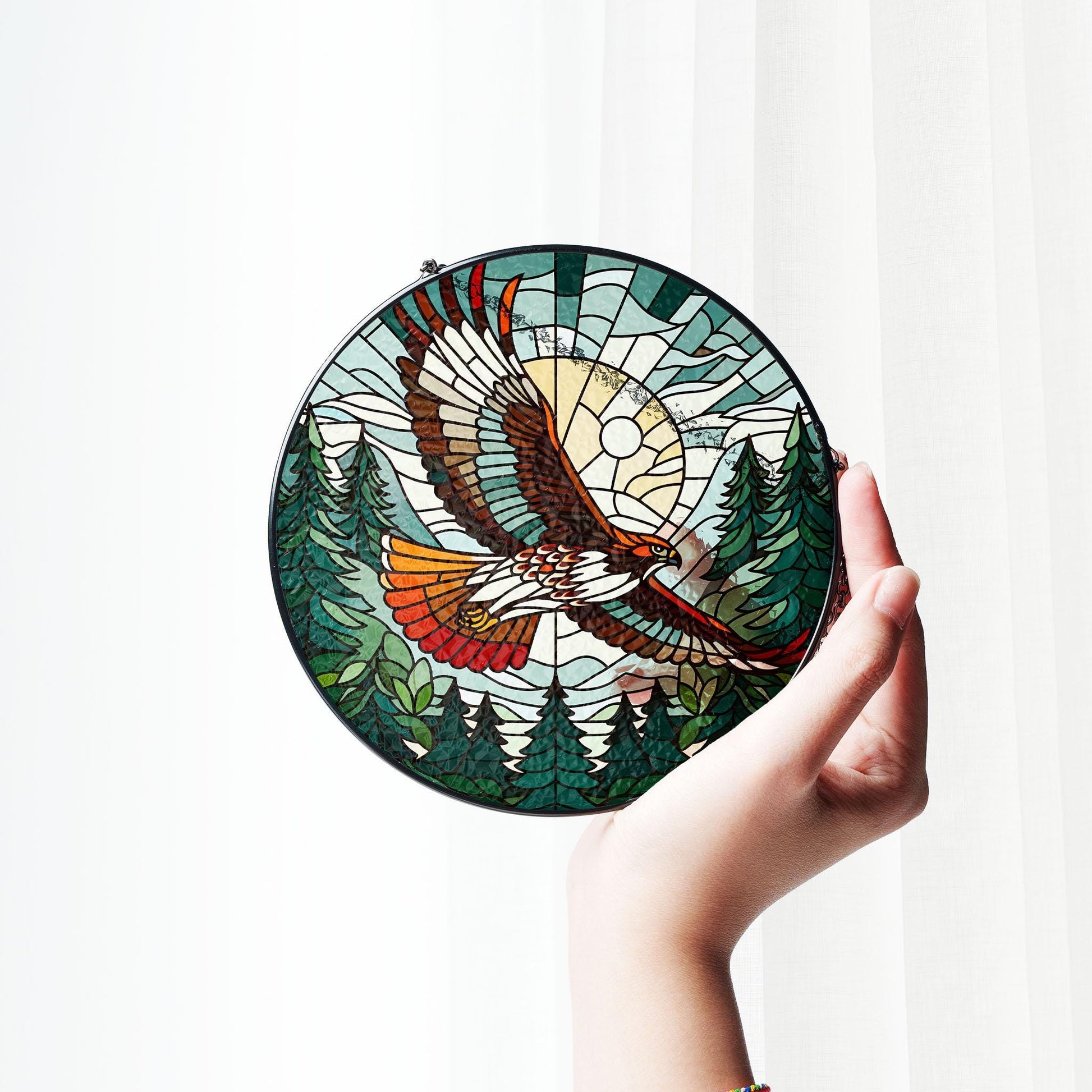 Red-Tailed Hawk Glass SunCatcher, Nature Art for Home, Elegant Window Hanging Decor, Great Gift for Wildlife Lovers, mother's day gift set