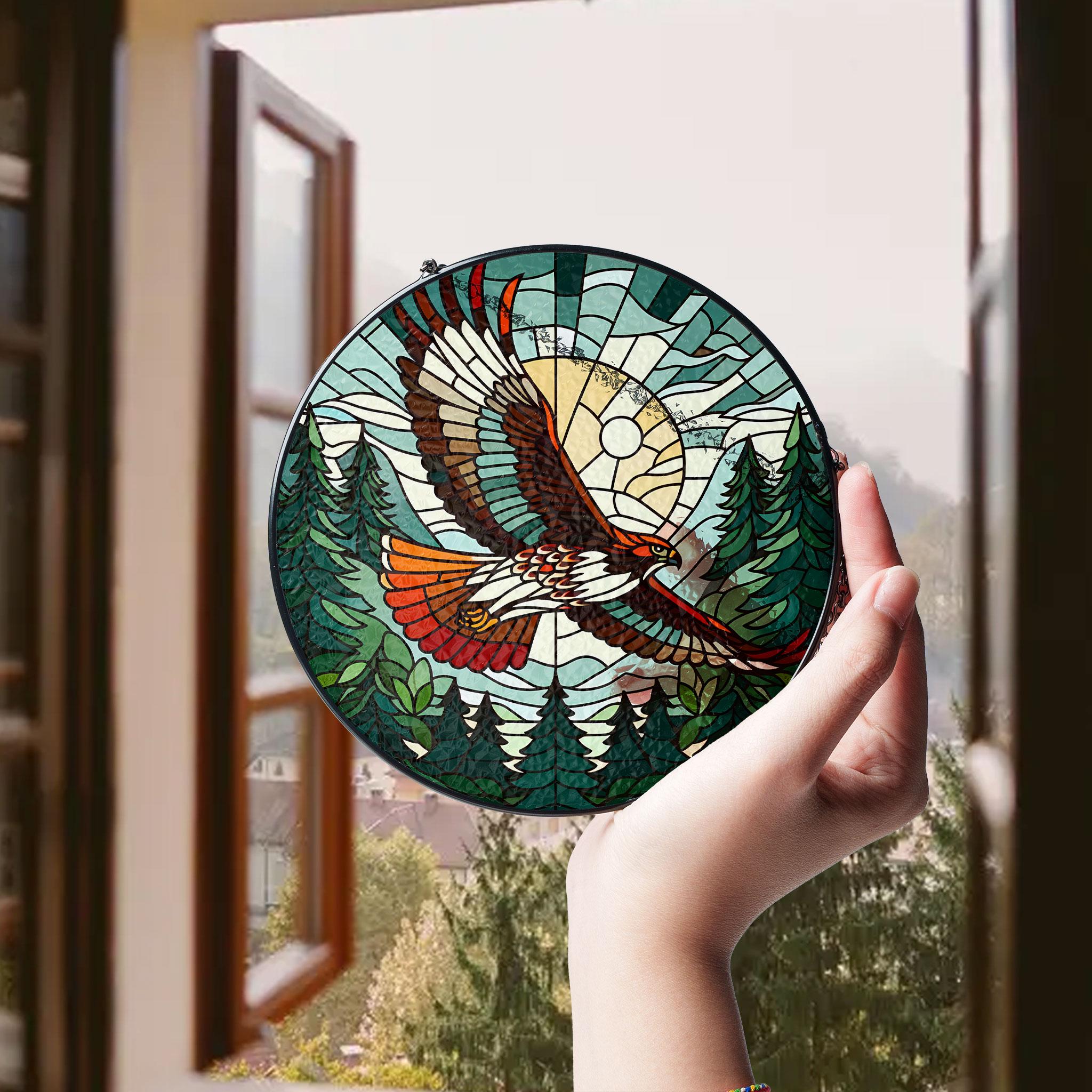 Red-Tailed Hawk Glass SunCatcher, Nature Art for Home, Elegant Window Hanging Decor, Great Gift for Wildlife Lovers, mother's day gift set