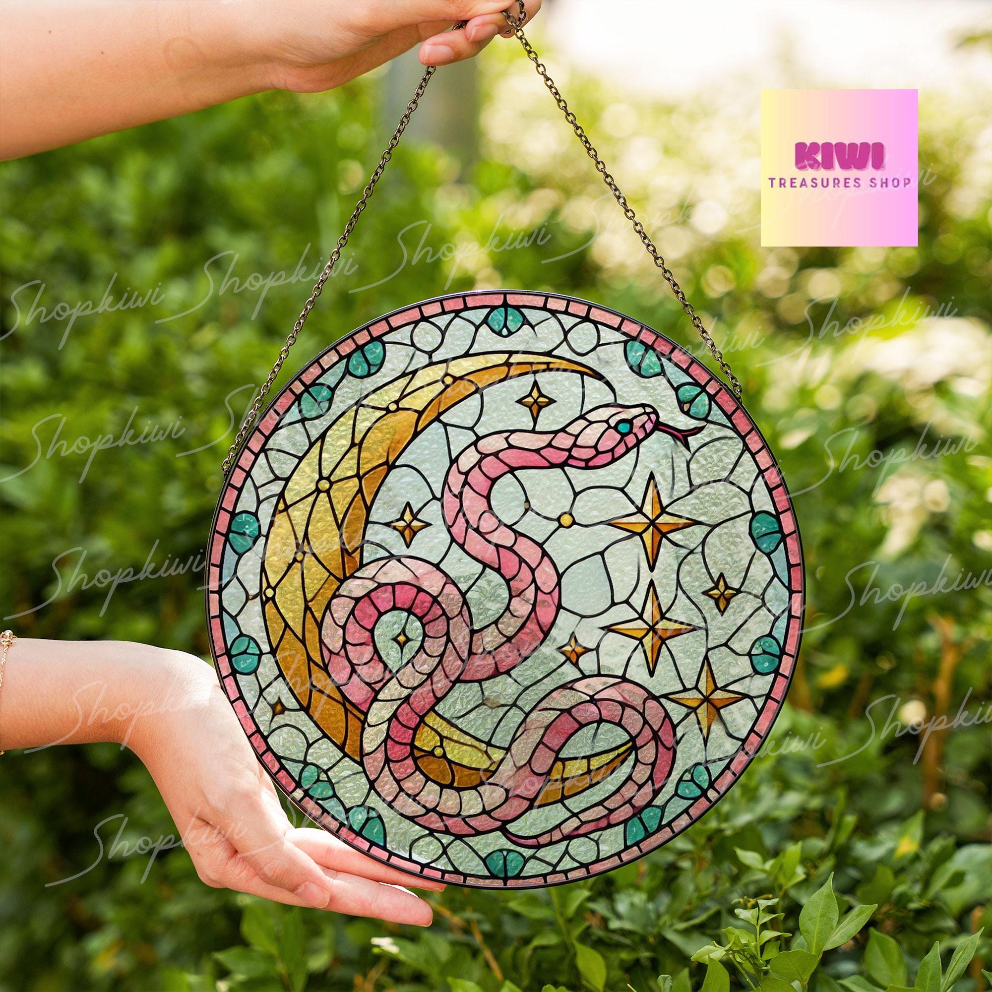 Snake Crescent Moon Glass Suncatcher, Unique Snake Hanging Decor for Your Window, Perfect Gift for Nature Lovers