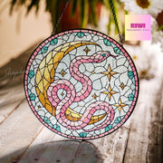 Snake Crescent Moon Glass Suncatcher, Unique Snake Hanging Decor for Your Window, Perfect Gift for Nature Lovers