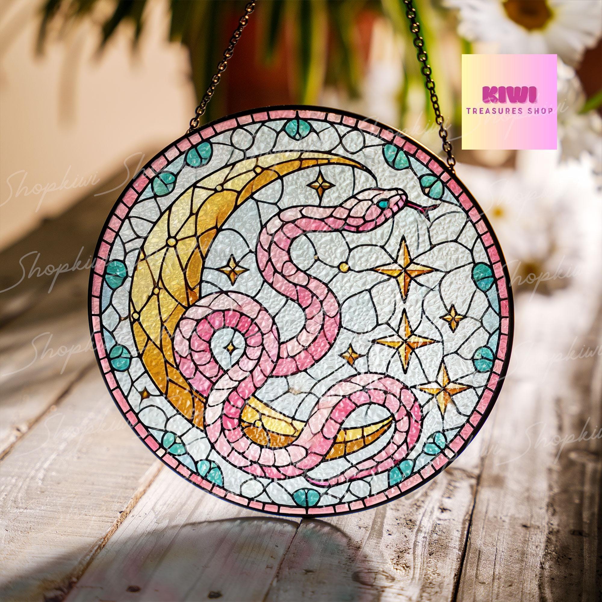 Snake Crescent Moon Glass Suncatcher, Unique Snake Hanging Decor for Your Window, Perfect Gift for Nature Lovers