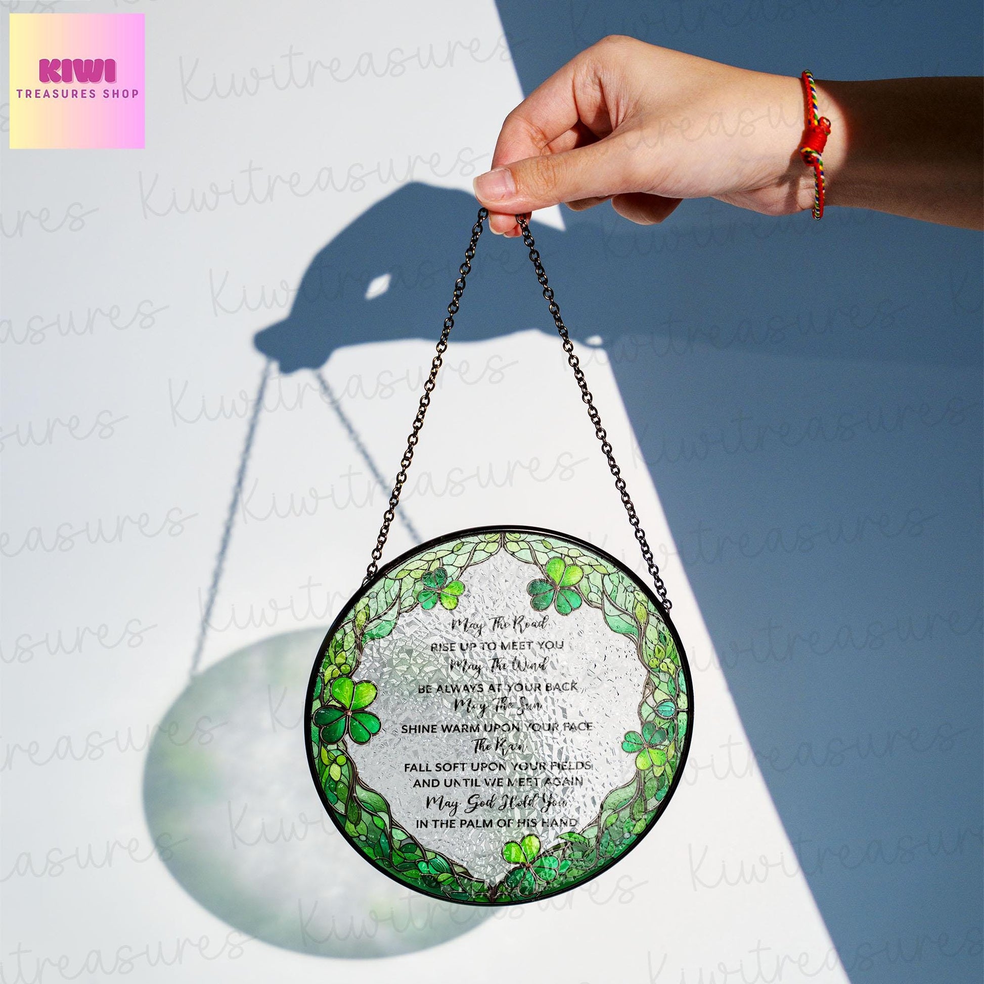 Irish Blessing GLASS Suncatcher Hanging, Ireland Wall Art,Shamrocks, Prayer, God Hold You, Irish window decor, St Patrick day decor