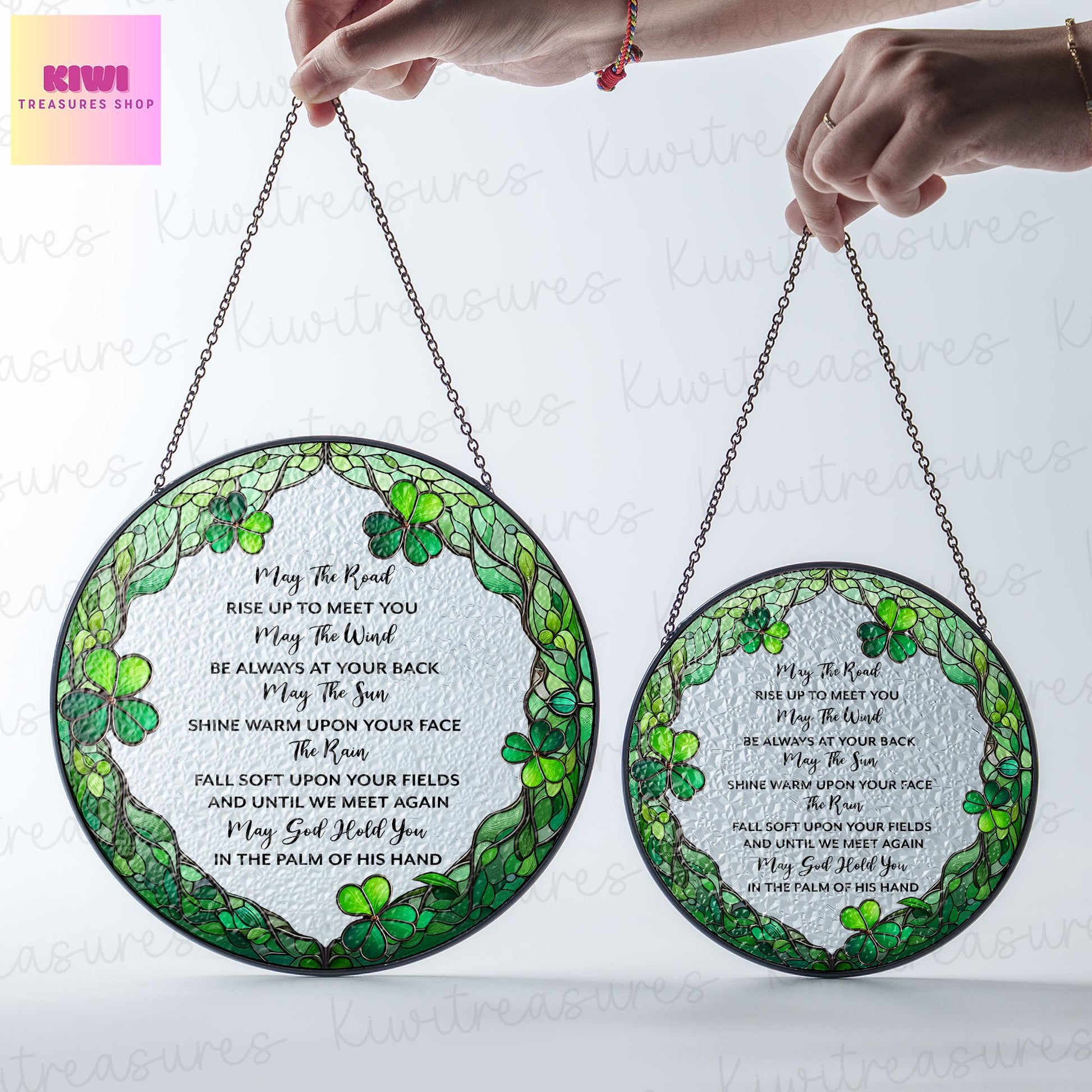 Irish Blessing GLASS Suncatcher Hanging, Ireland Wall Art,Shamrocks, Prayer, God Hold You, Irish window decor, St Patrick day decor