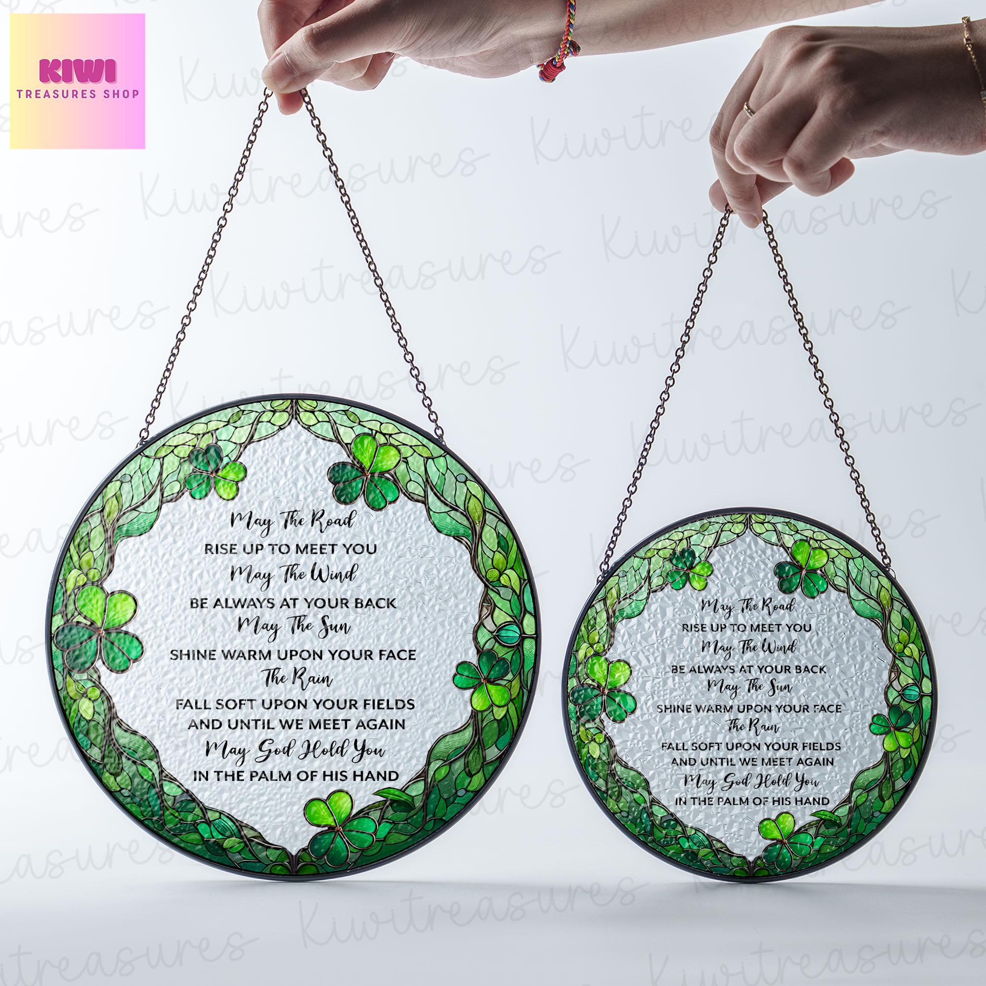Irish Blessing GLASS Suncatcher Hanging, Ireland Wall Art,Shamrocks, Prayer, God Hold You, Irish window decor, St Patrick day decor