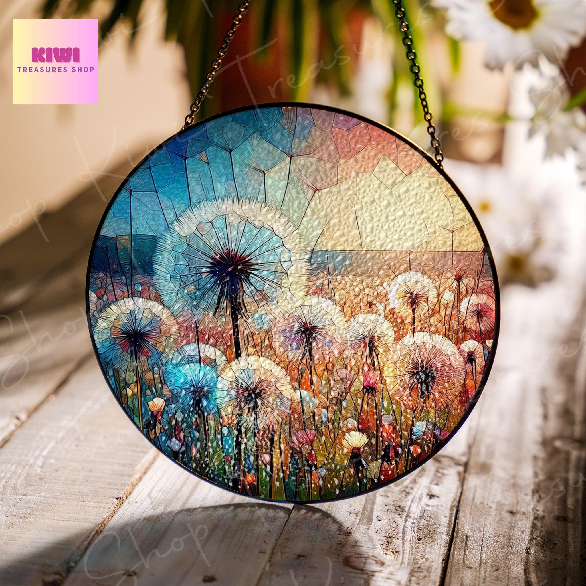 Dandelion Flower Field GLASS Suncatcher, Dandelion Flower decor, Flower Lover Gift, Mother's Day Gift, Mom Decor, Gift For HEr, Window Decor