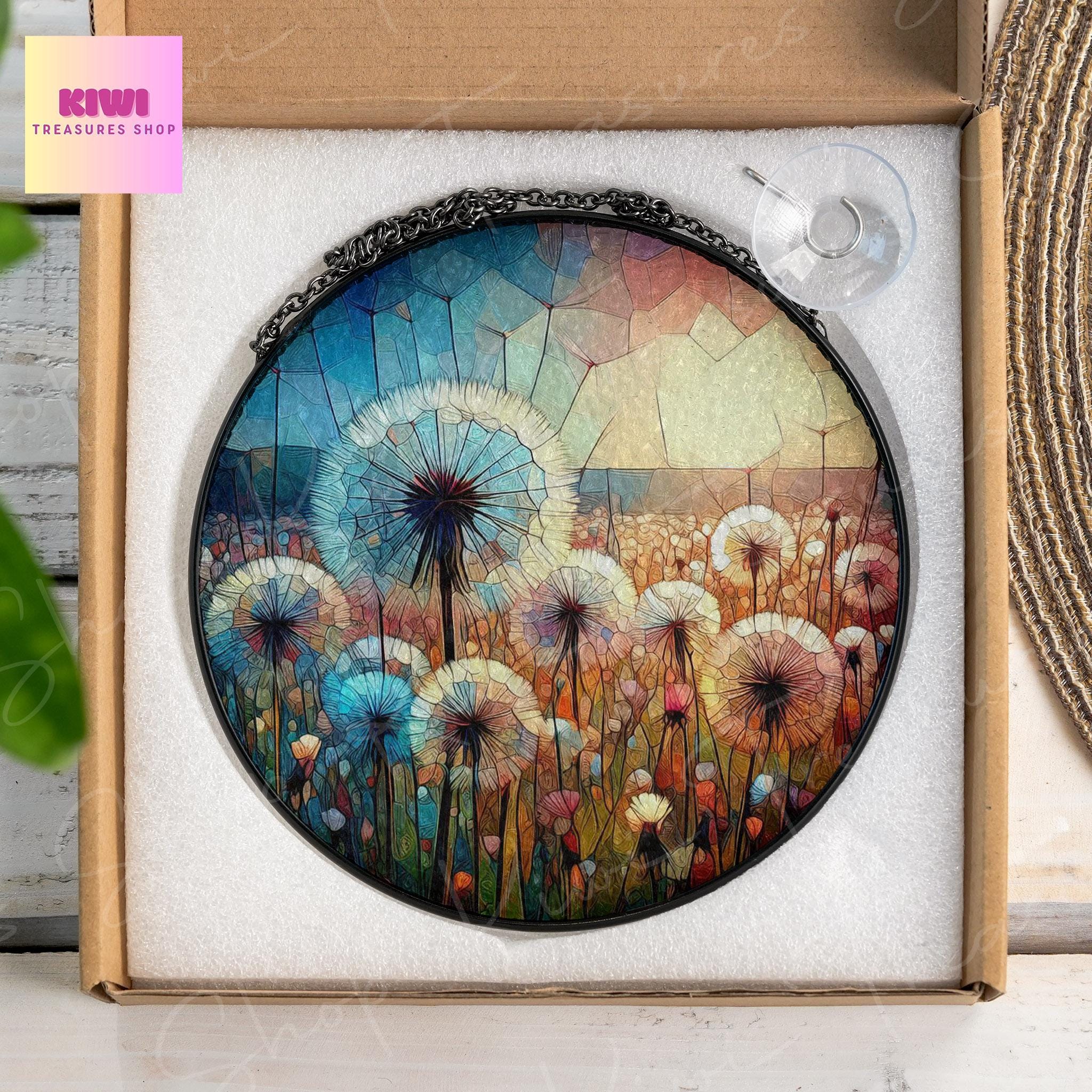 Dandelion Flower Field GLASS Suncatcher, Dandelion Flower decor, Flower Lover Gift, Mother's Day Gift, Mom Decor, Gift For HEr, Window Decor