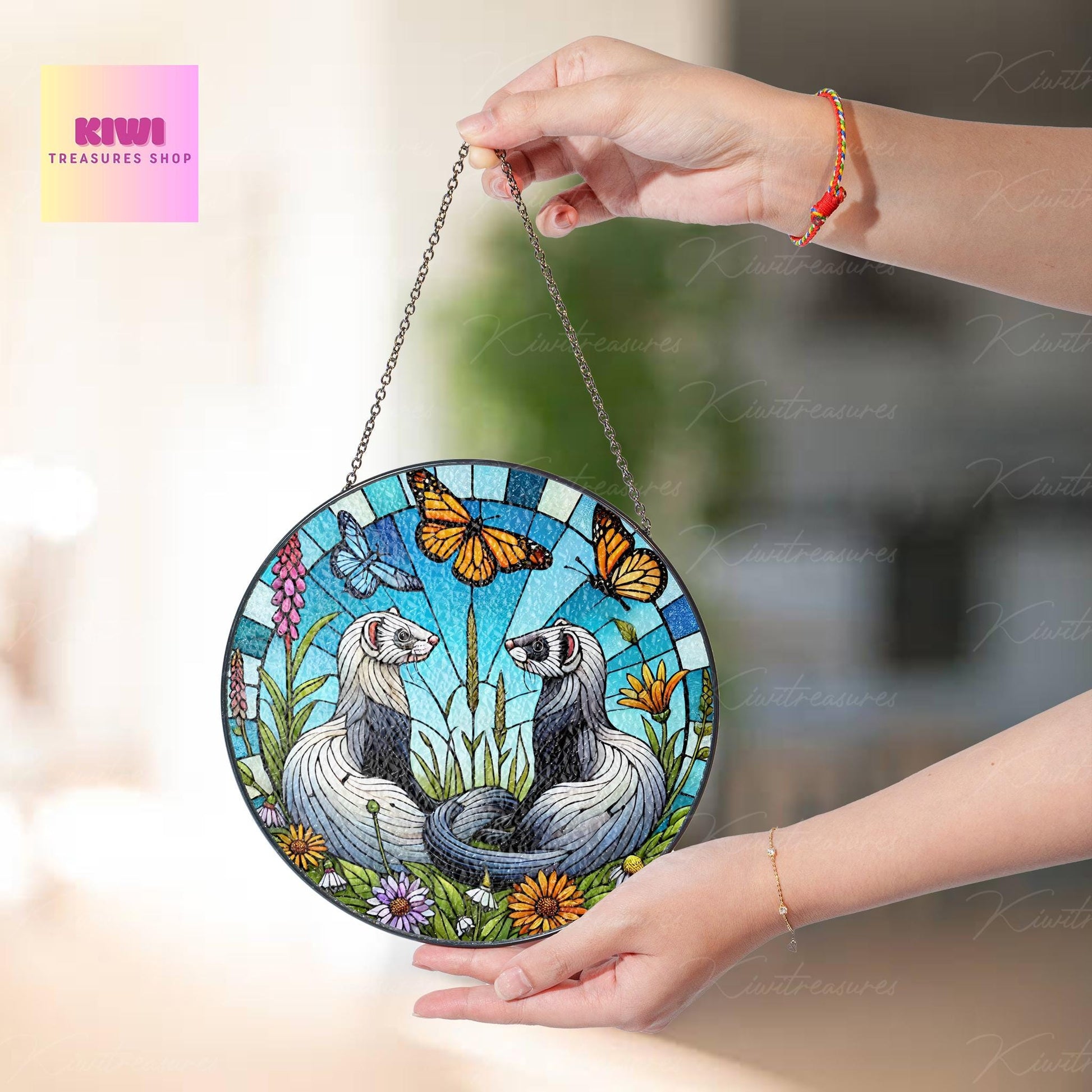 Ferret Couple GLASS Sun Catcher, Ferret Suncatcher Ornament, Gift for couple, Ferret Lover Gift, Valentines Decor, Nature Lover Gift