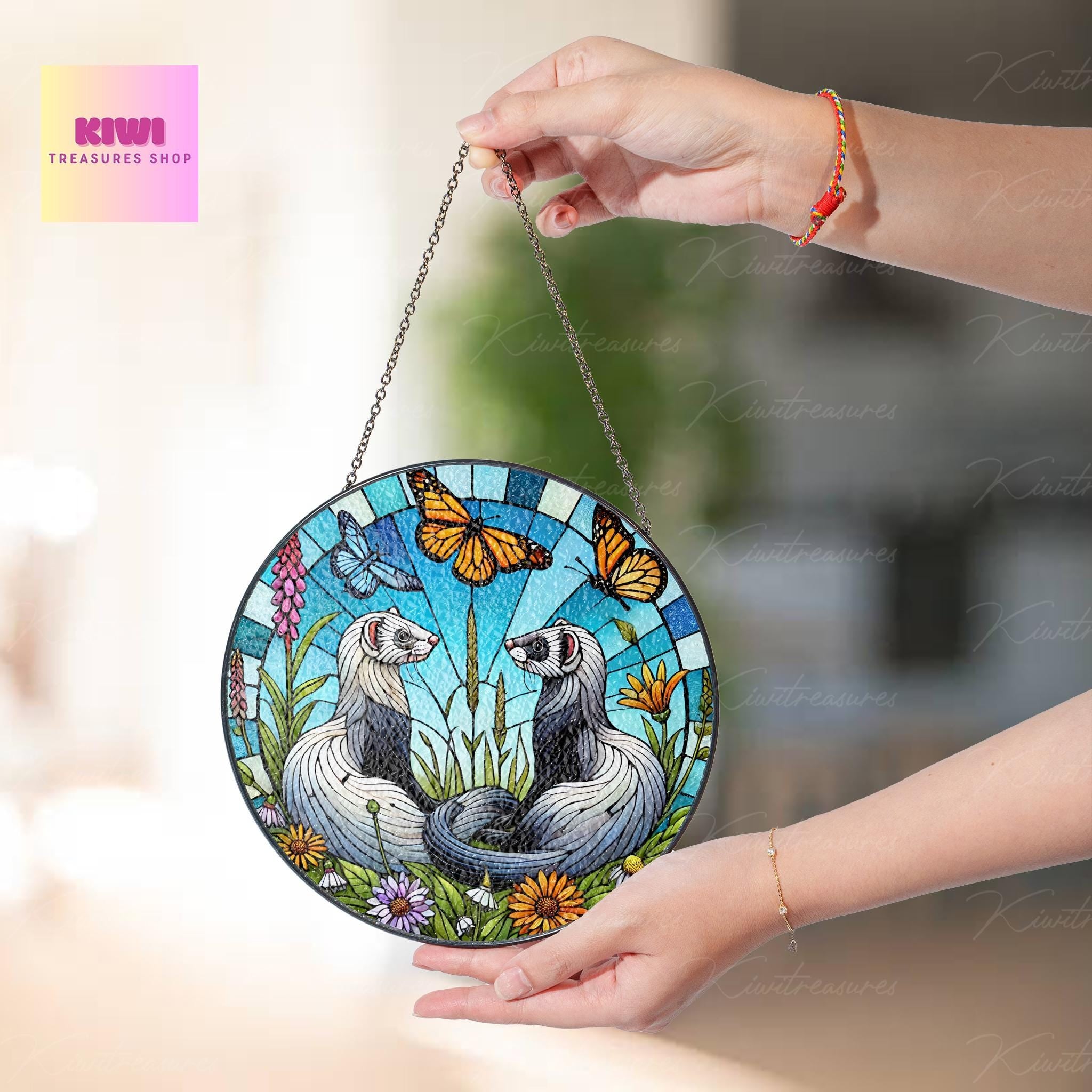 Ferret Couple GLASS Sun Catcher, Ferret Suncatcher Ornament, Gift for couple, Ferret Lover Gift, Valentines Decor, Nature Lover Gift
