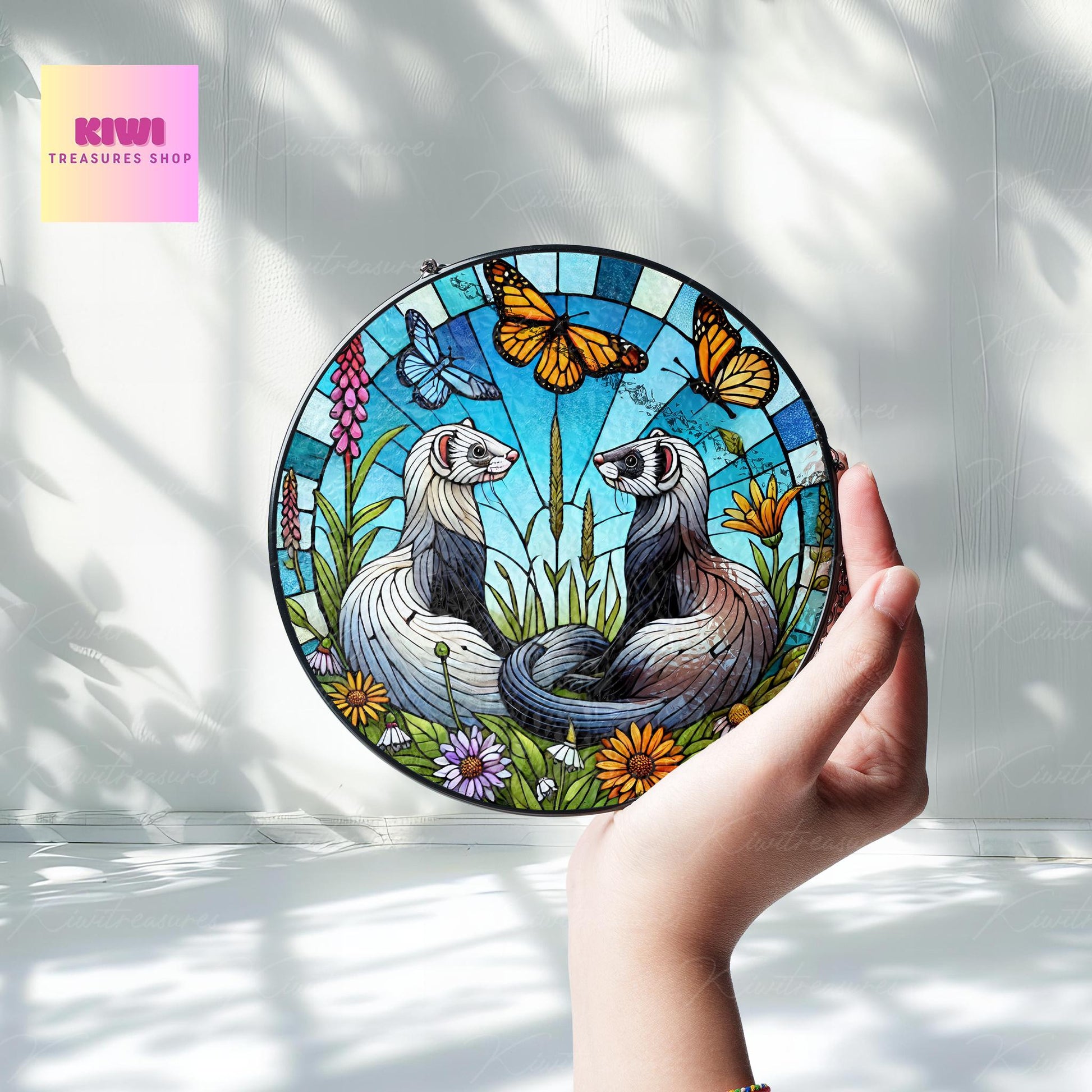 Ferret Couple GLASS Sun Catcher, Ferret Suncatcher Ornament, Gift for couple, Ferret Lover Gift, Valentines Decor, Nature Lover Gift