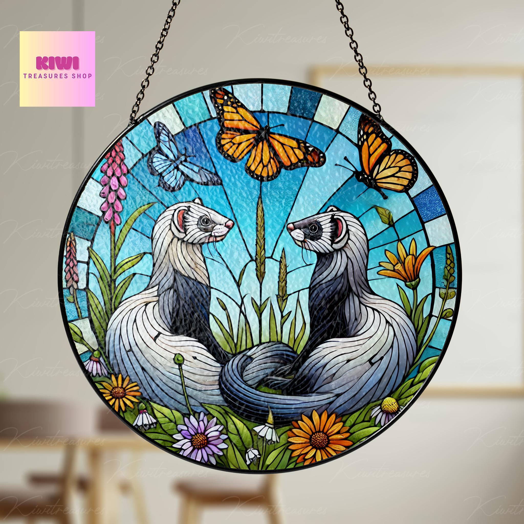 Ferret Couple GLASS Sun Catcher, Ferret Suncatcher Ornament, Gift for couple, Ferret Lover Gift, Valentines Decor, Nature Lover Gift