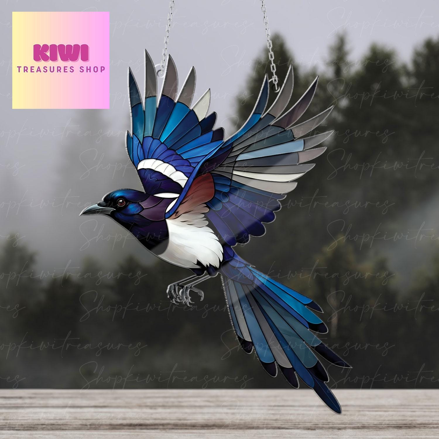 Flying Magpie bird Acrylic Window Hanging, Bird lovers gift, Bird Nerds, Magpie decor, Not Suncatcher, flying magpie ornament