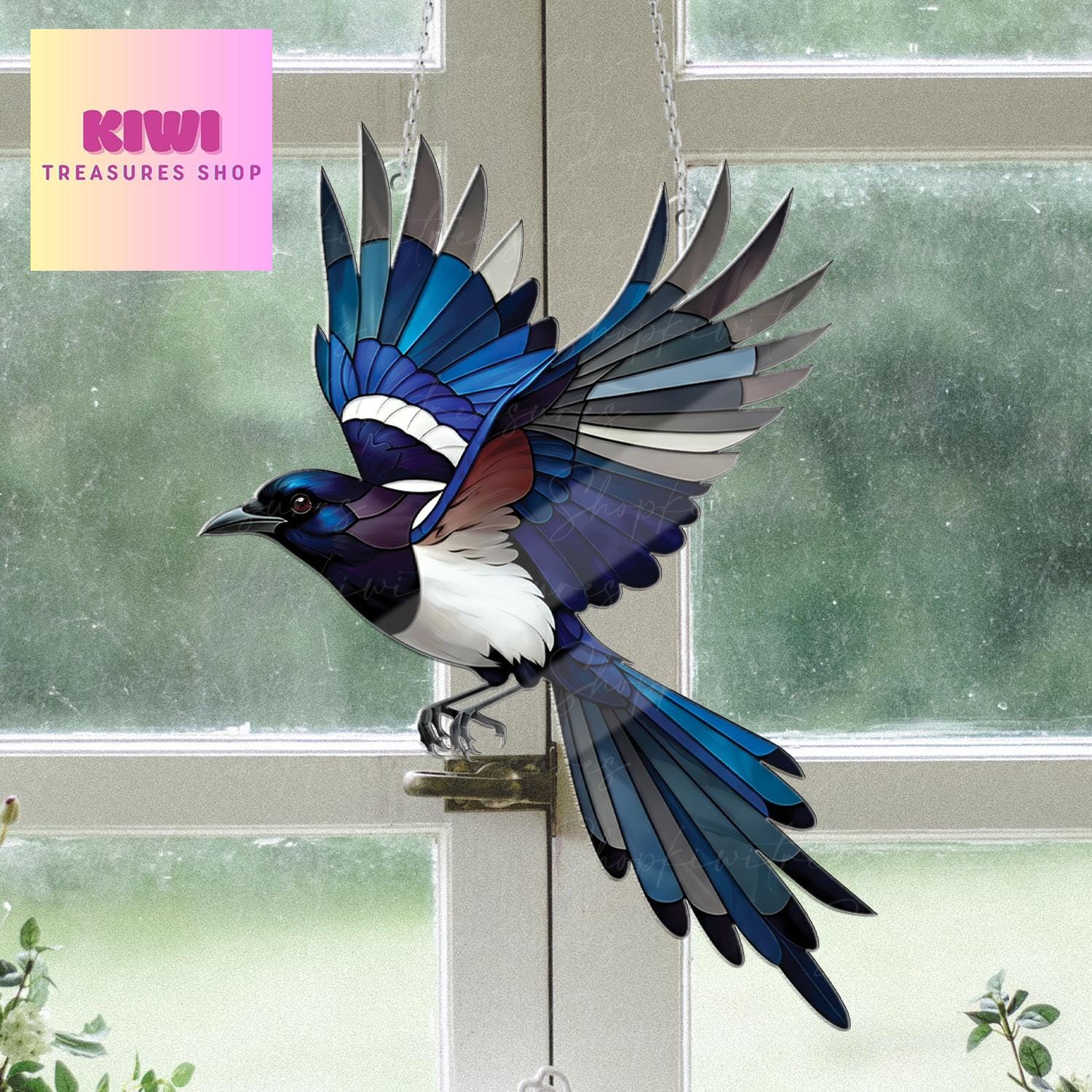 Flying Magpie bird Acrylic Window Hanging, Bird lovers gift, Bird Nerds, Magpie decor, Not Suncatcher, flying magpie ornament