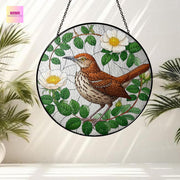 Brown Thrasher and georgia white Rosa laevigata Glass SunCatcher georgia bird Art Window Hanging State Pride Rosa laevigata Home Decor