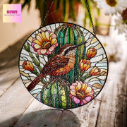 Arizona State Wren bird n Saguaro Cactus Glass SunCatcher Arizona bird Art Window Hanging State Pride Wren bird Kitchen Decor