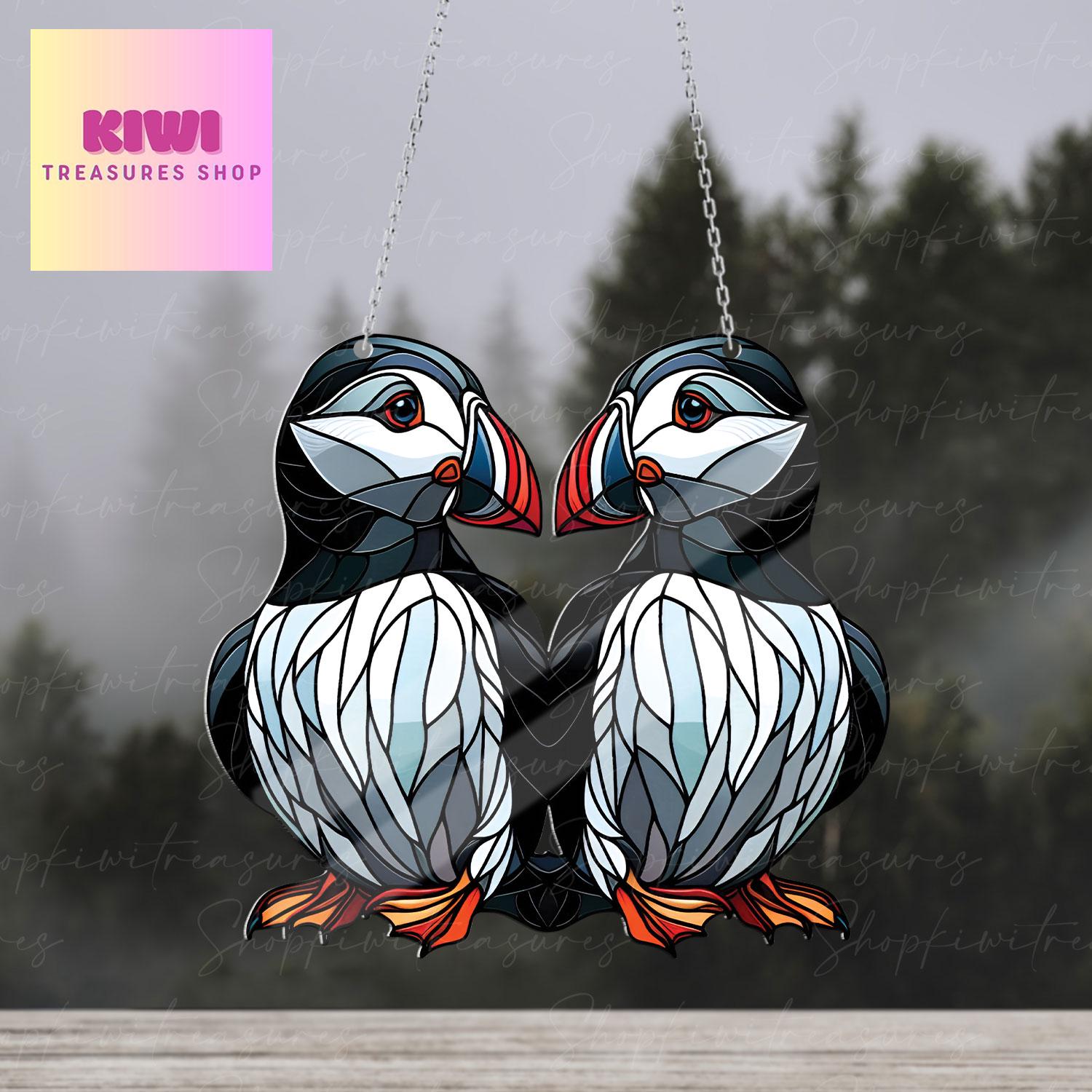 Puffin couple Acrylic Window Hanging, Bird lovers gift, Bird watching gift, Not Suncatcher, puffin animal decor, anniversary gift Valentine