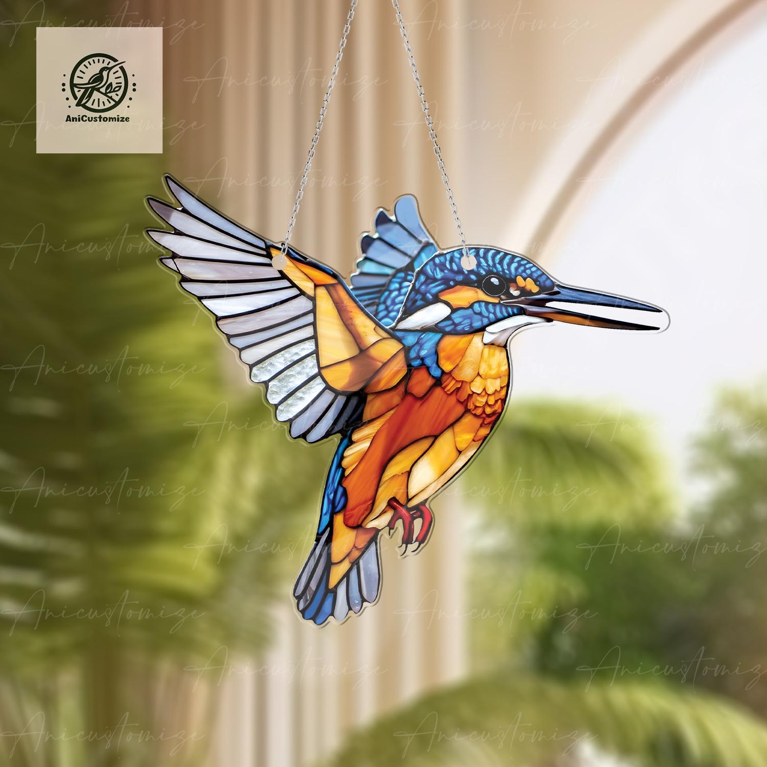 Charming Flying Kingfisher ACRYLIC Window Hanging, Kingfisher Lover Decor, Kingfisher Gift, Bird Window Hanging, Bird Gift, Bird Decor