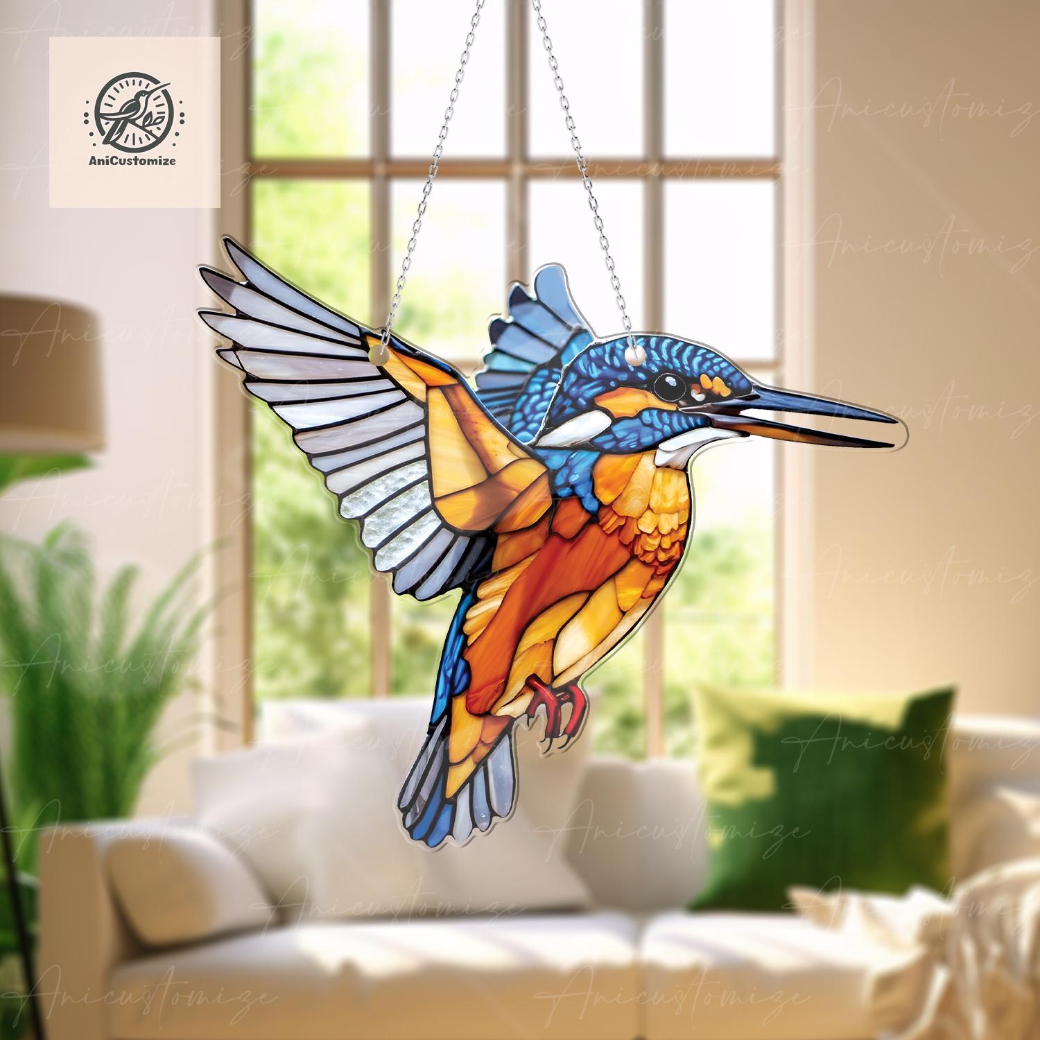 Charming Flying Kingfisher ACRYLIC Window Hanging, Kingfisher Lover Decor, Kingfisher Gift, Bird Window Hanging, Bird Gift, Bird Decor