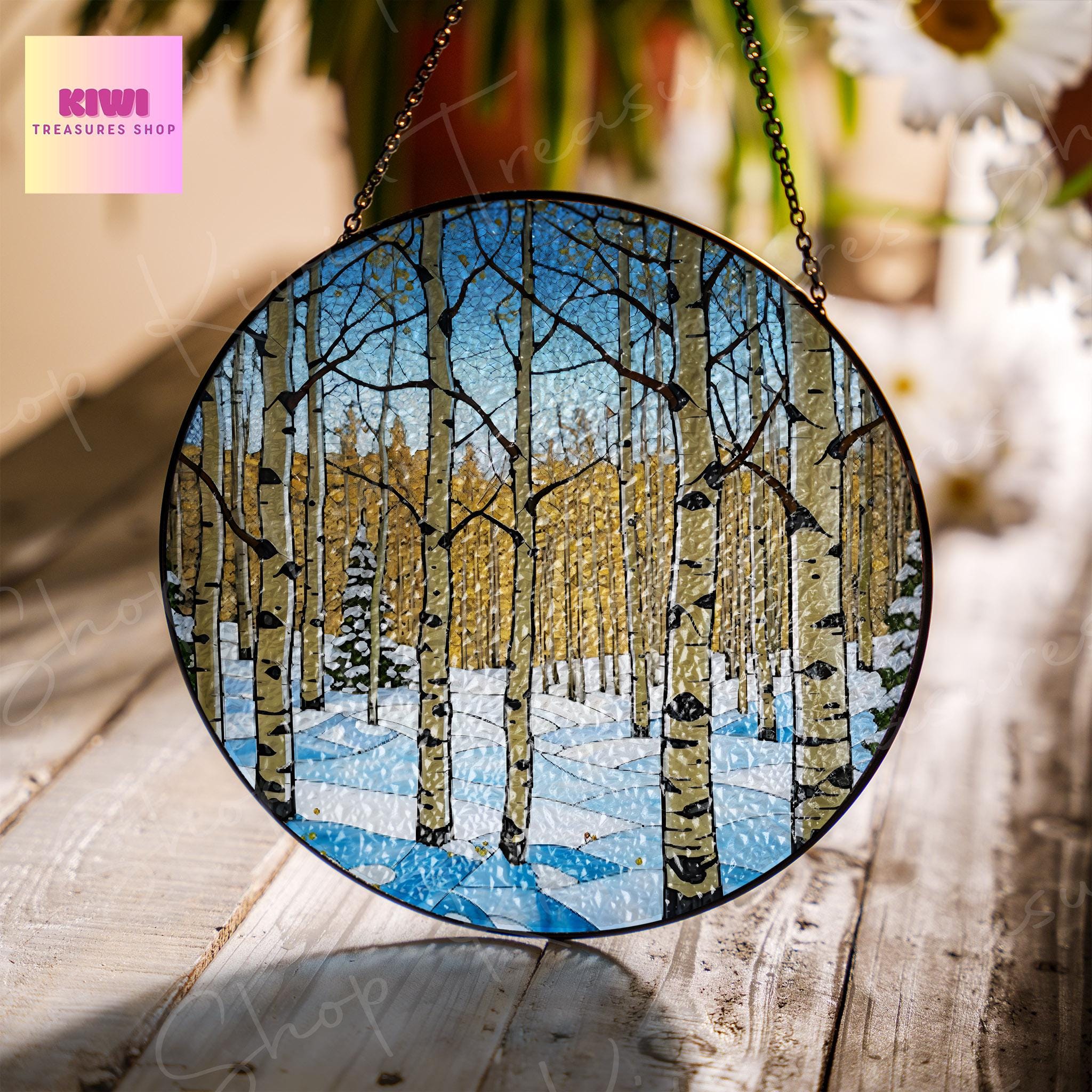 Winter Aspen Tree GLASS Suncatcher, Aspen Tree Forest Decor, Natural Lover Decor, Natural Gift, WInter home Decor, Winter Gift, Gift For Mom